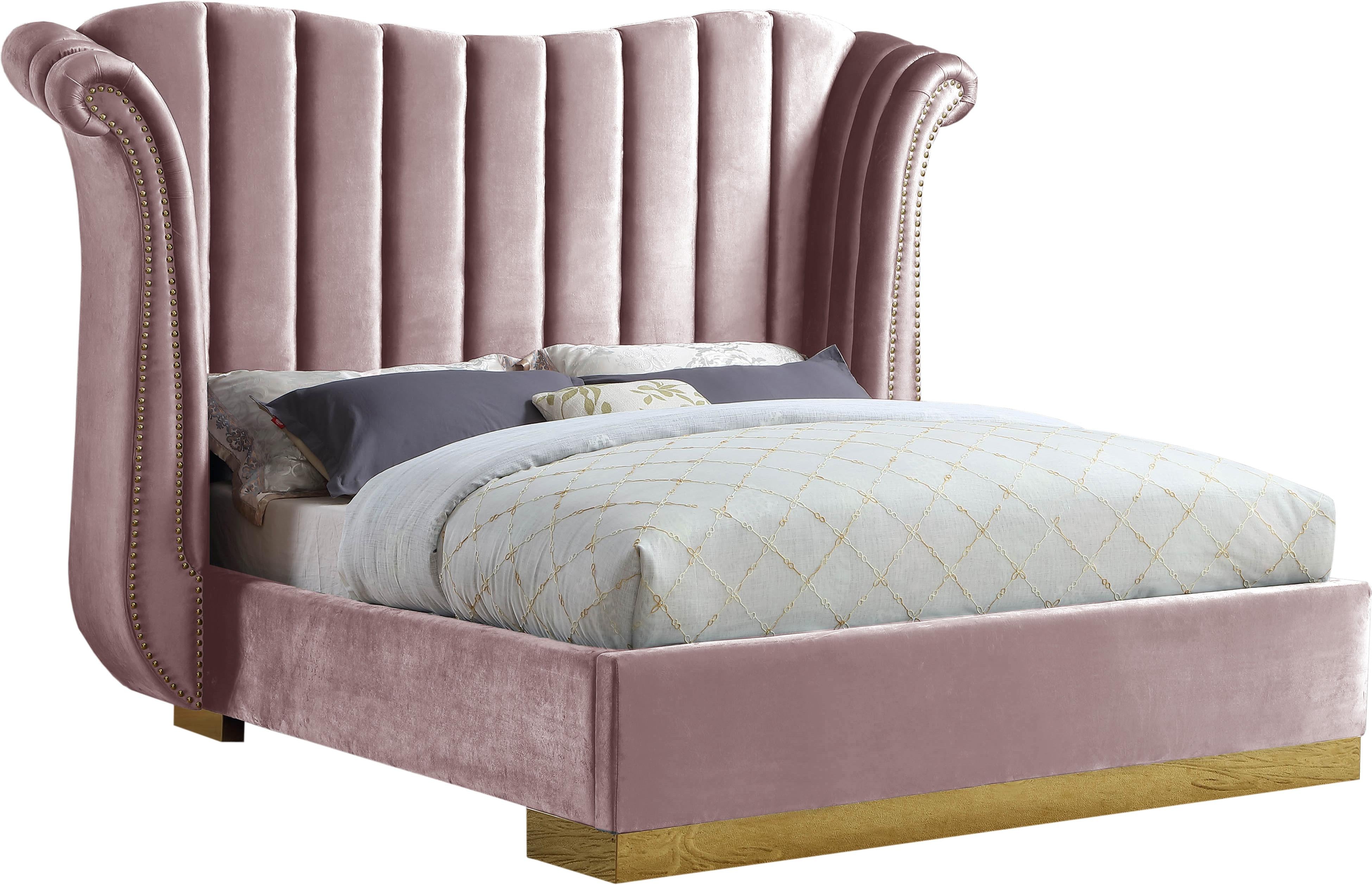 Flora Pink Velvet King Bed (3 Boxes) - Luxury Home Furniture (MI)
