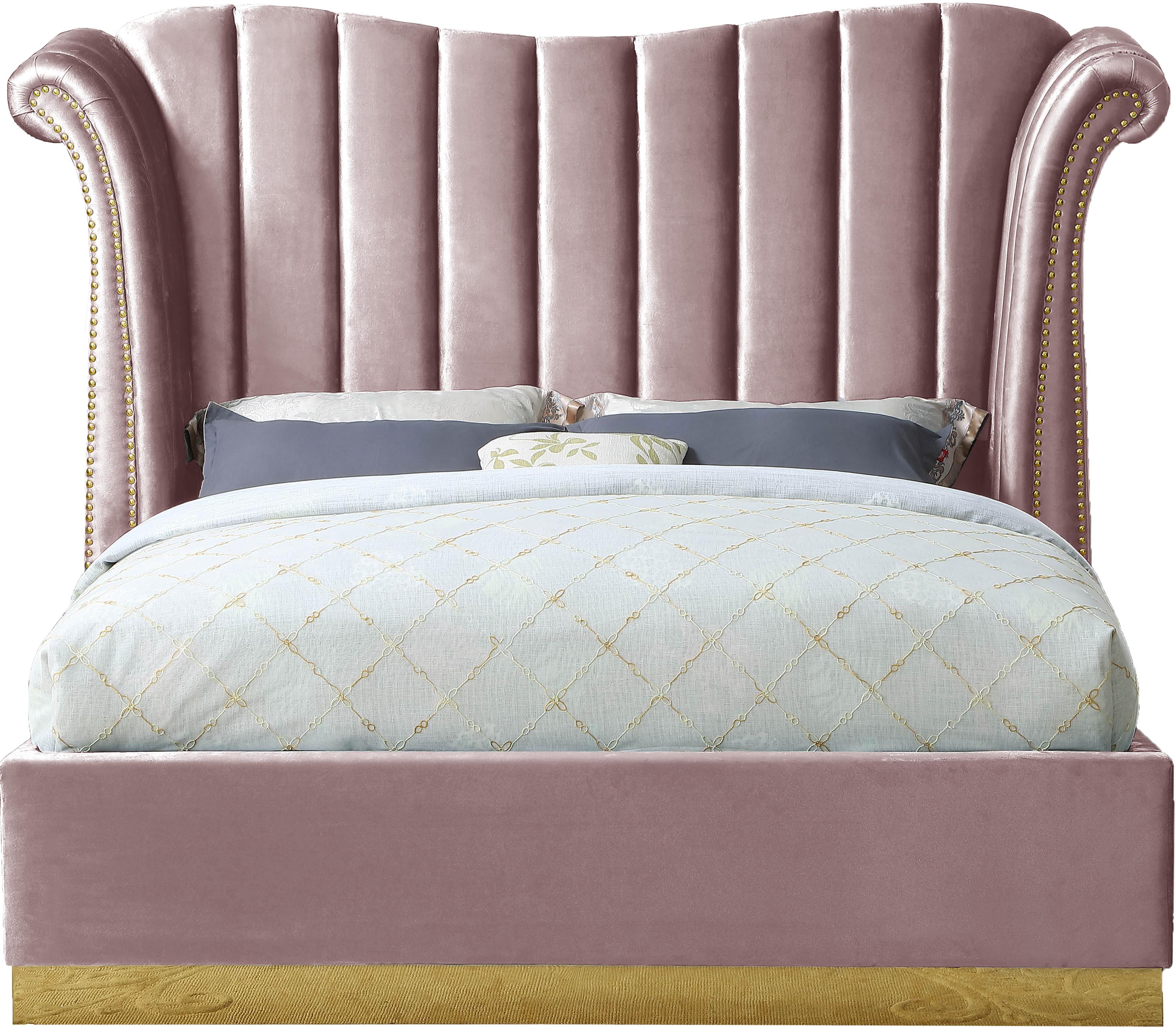 Flora Pink Velvet King Bed (3 Boxes) - Luxury Home Furniture (MI)