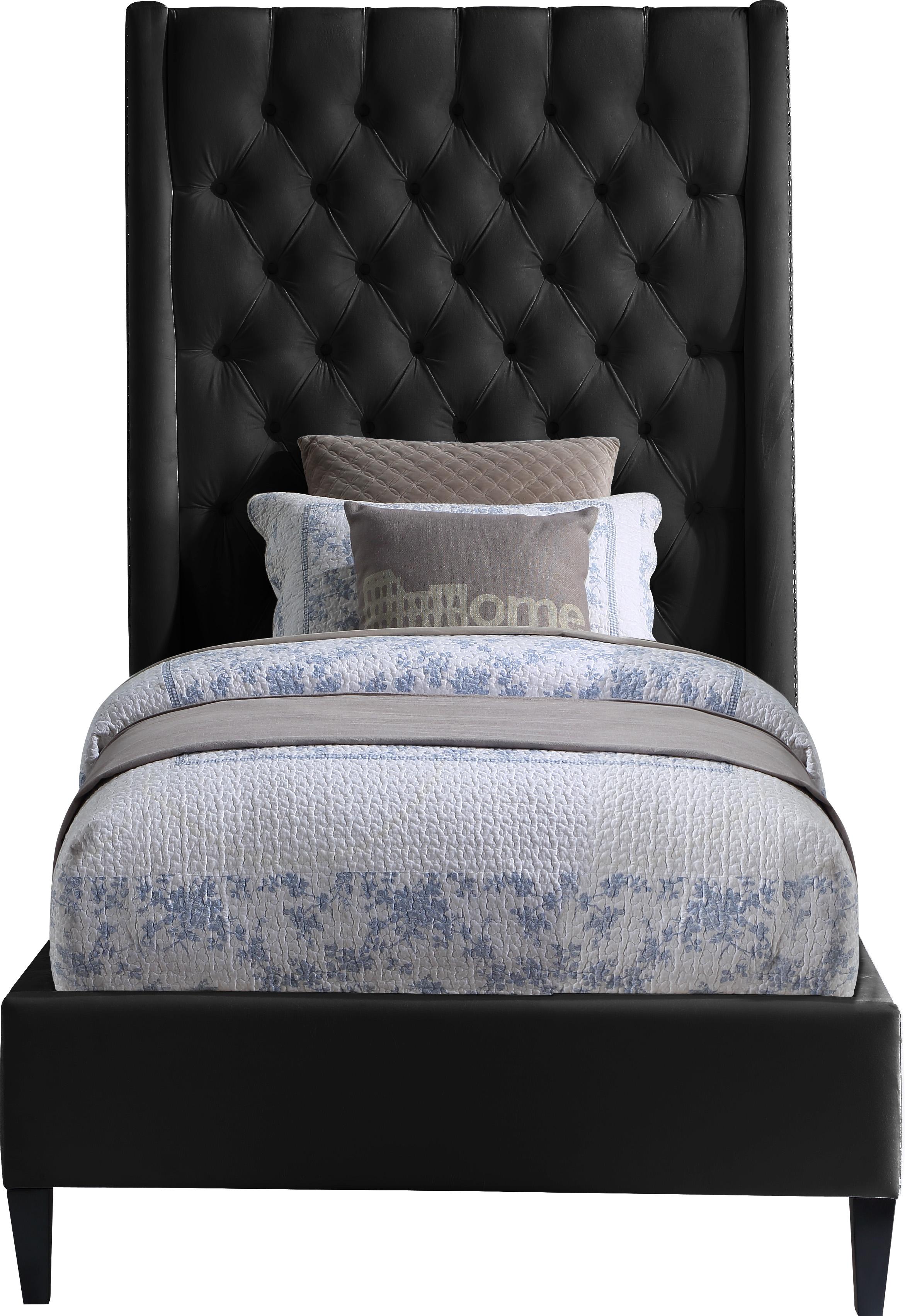 Fritz Black Velvet Twin Bed - Luxury Home Furniture (MI)