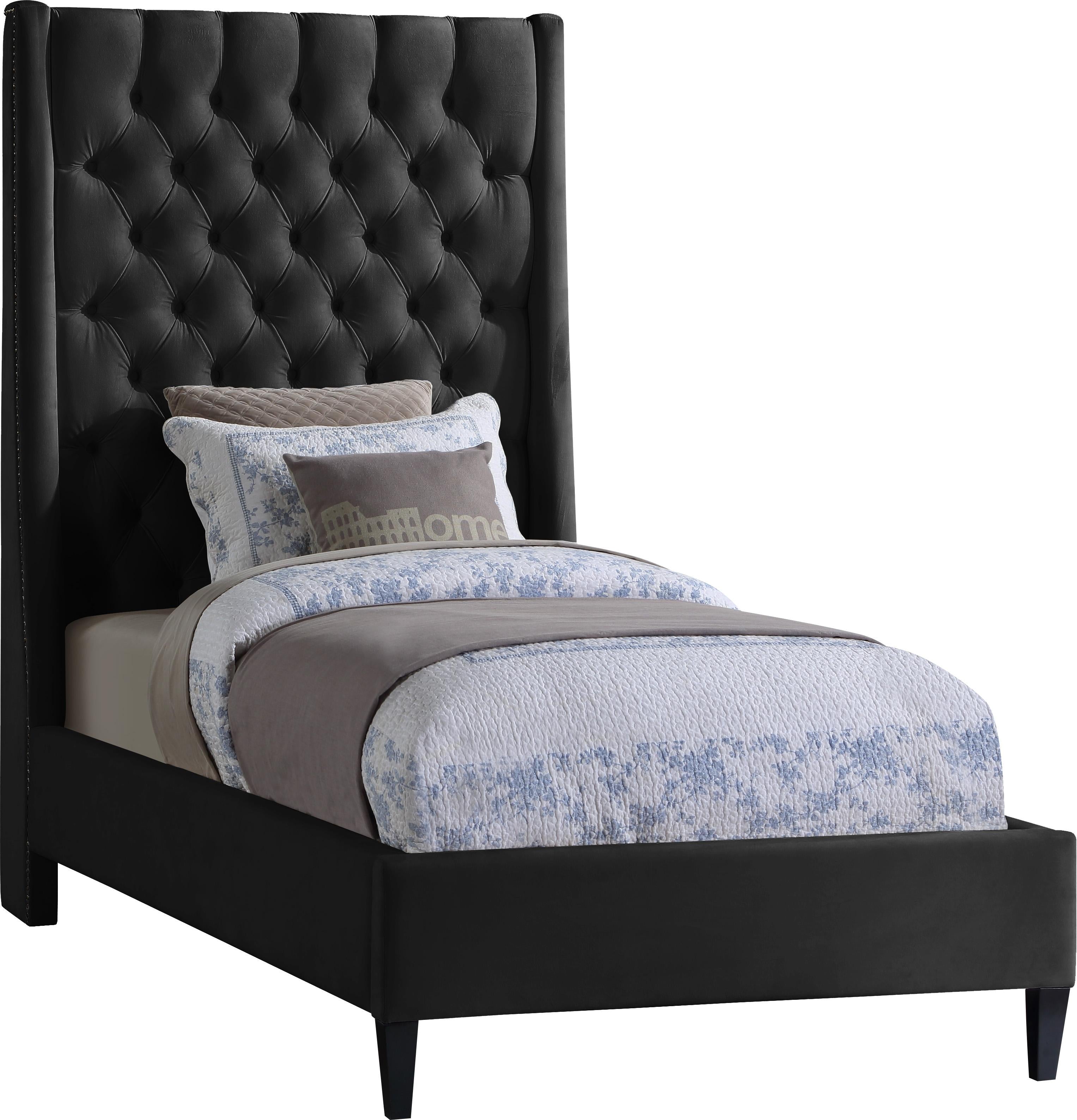 Fritz Black Velvet Twin Bed - Luxury Home Furniture (MI)