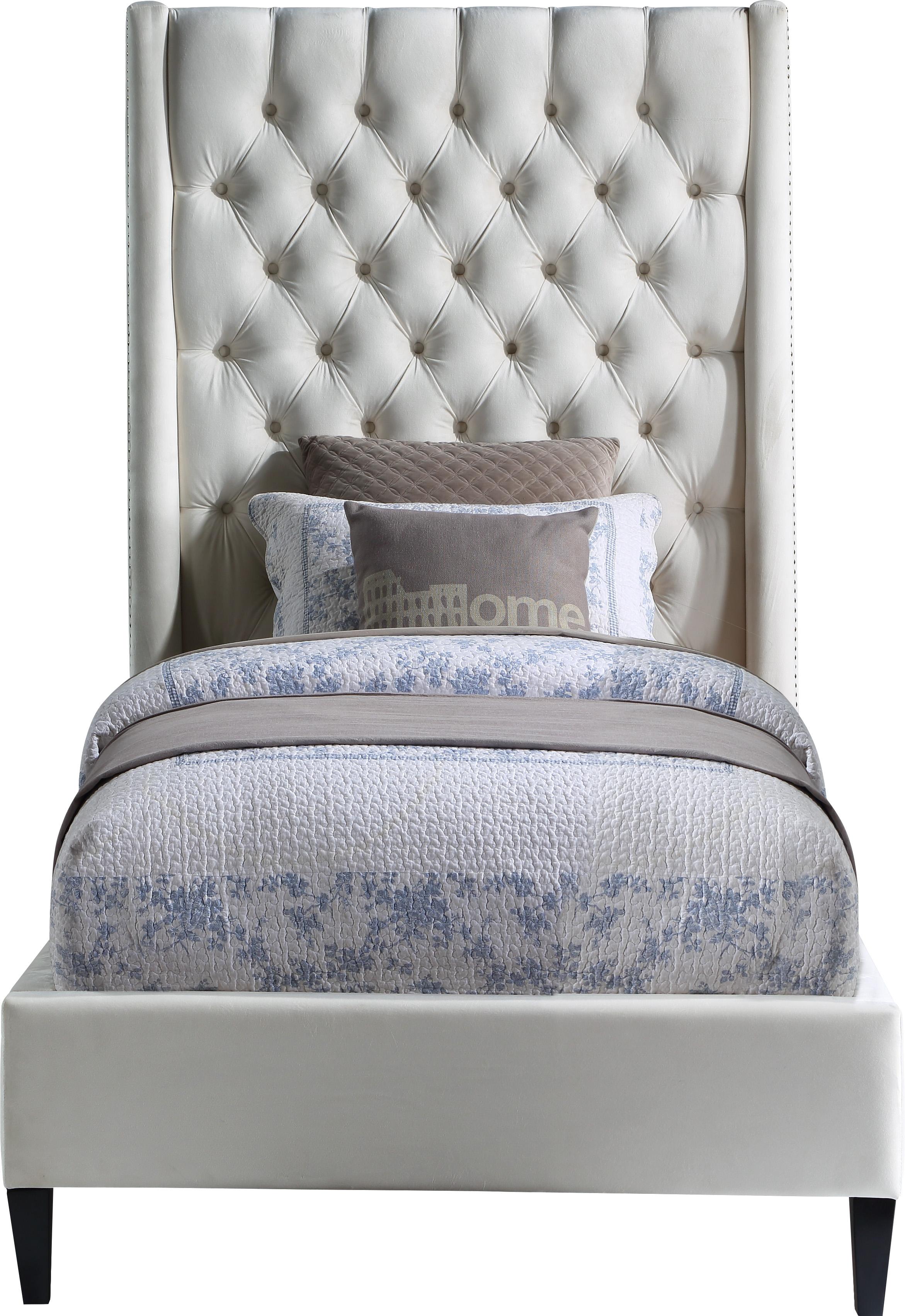 Fritz Cream Velvet Twin Bed - Luxury Home Furniture (MI)