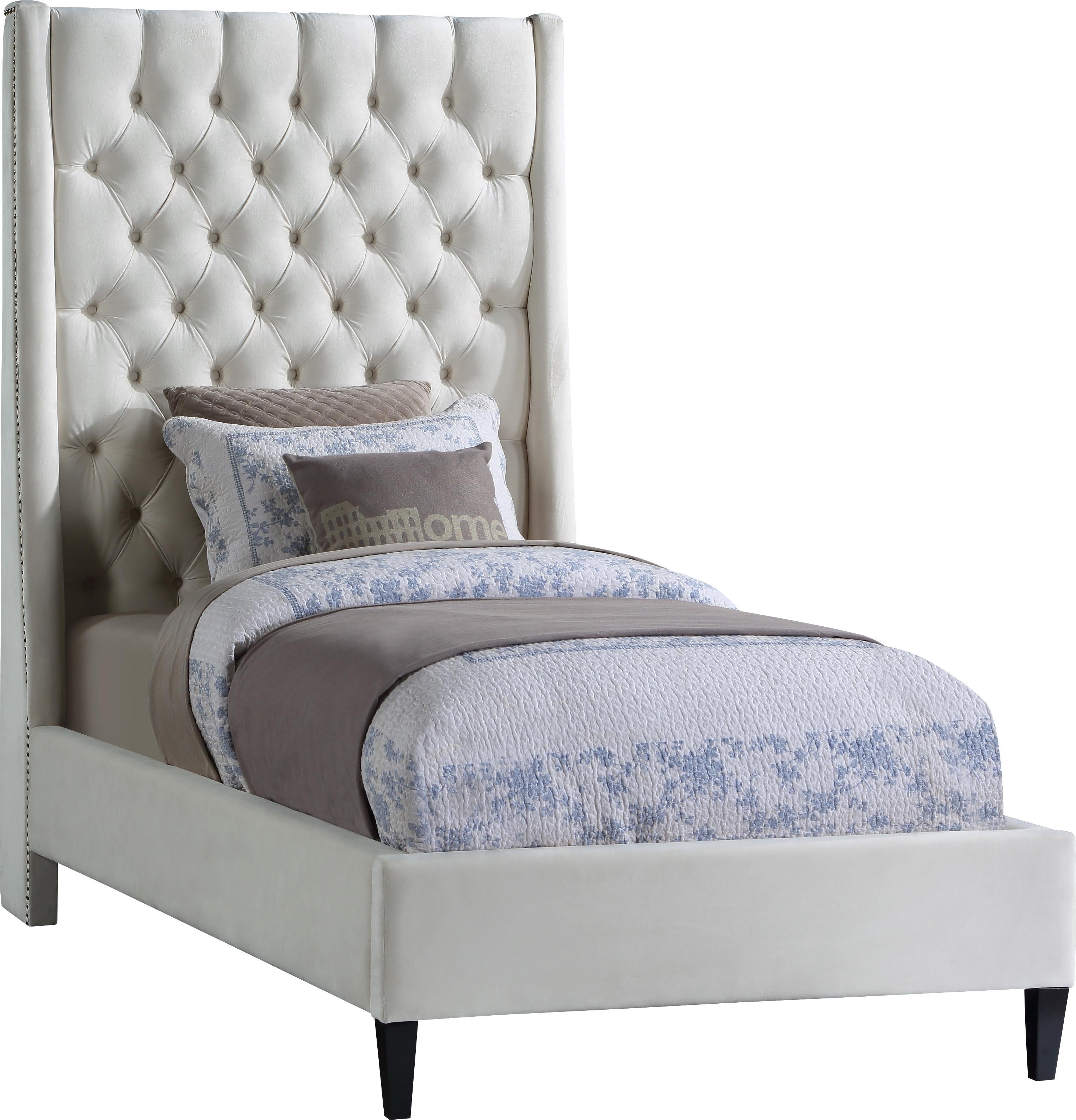 Fritz Cream Velvet Twin Bed - Luxury Home Furniture (MI)