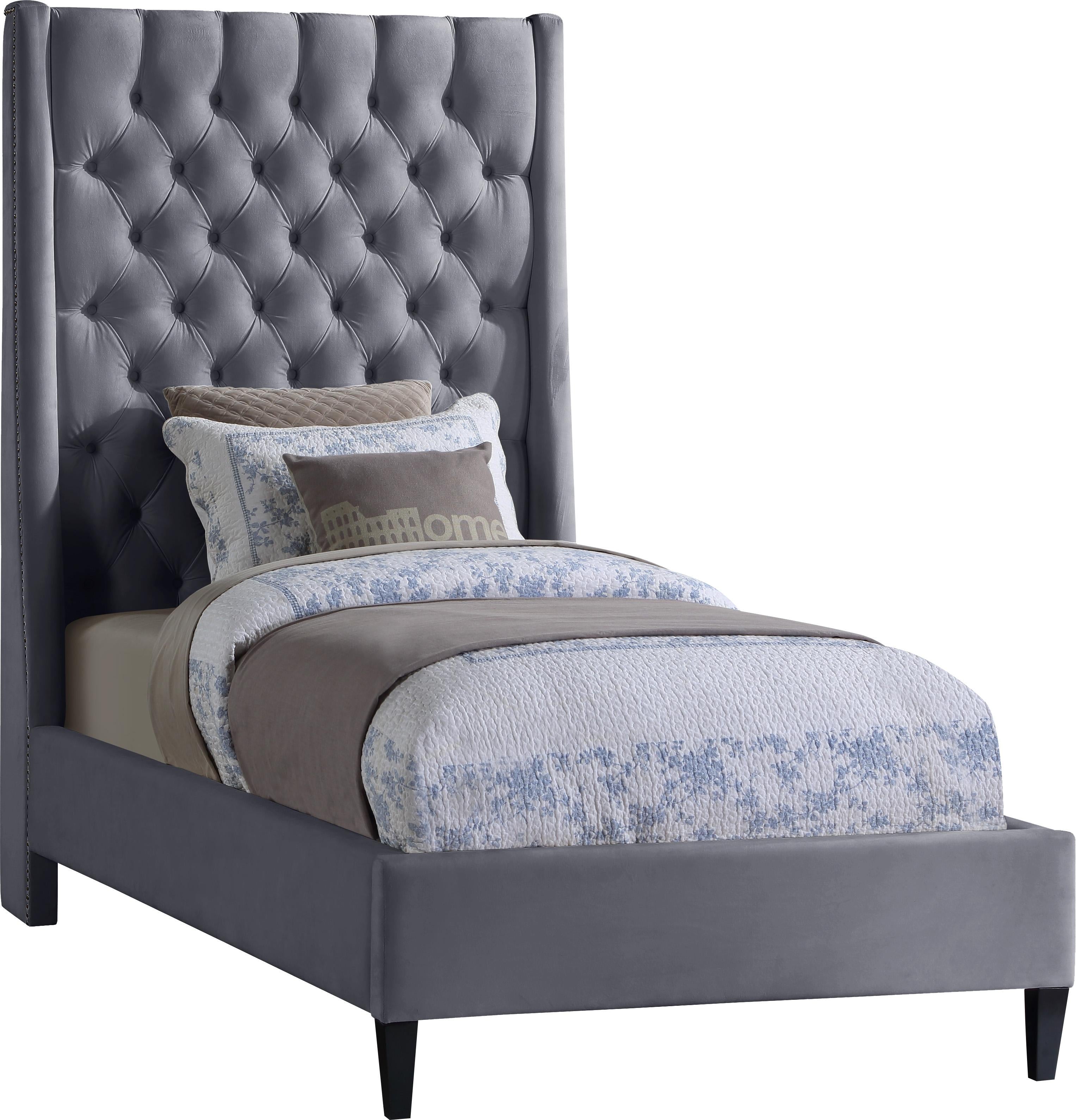 Fritz Grey Velvet Twin Bed - Luxury Home Furniture (MI)