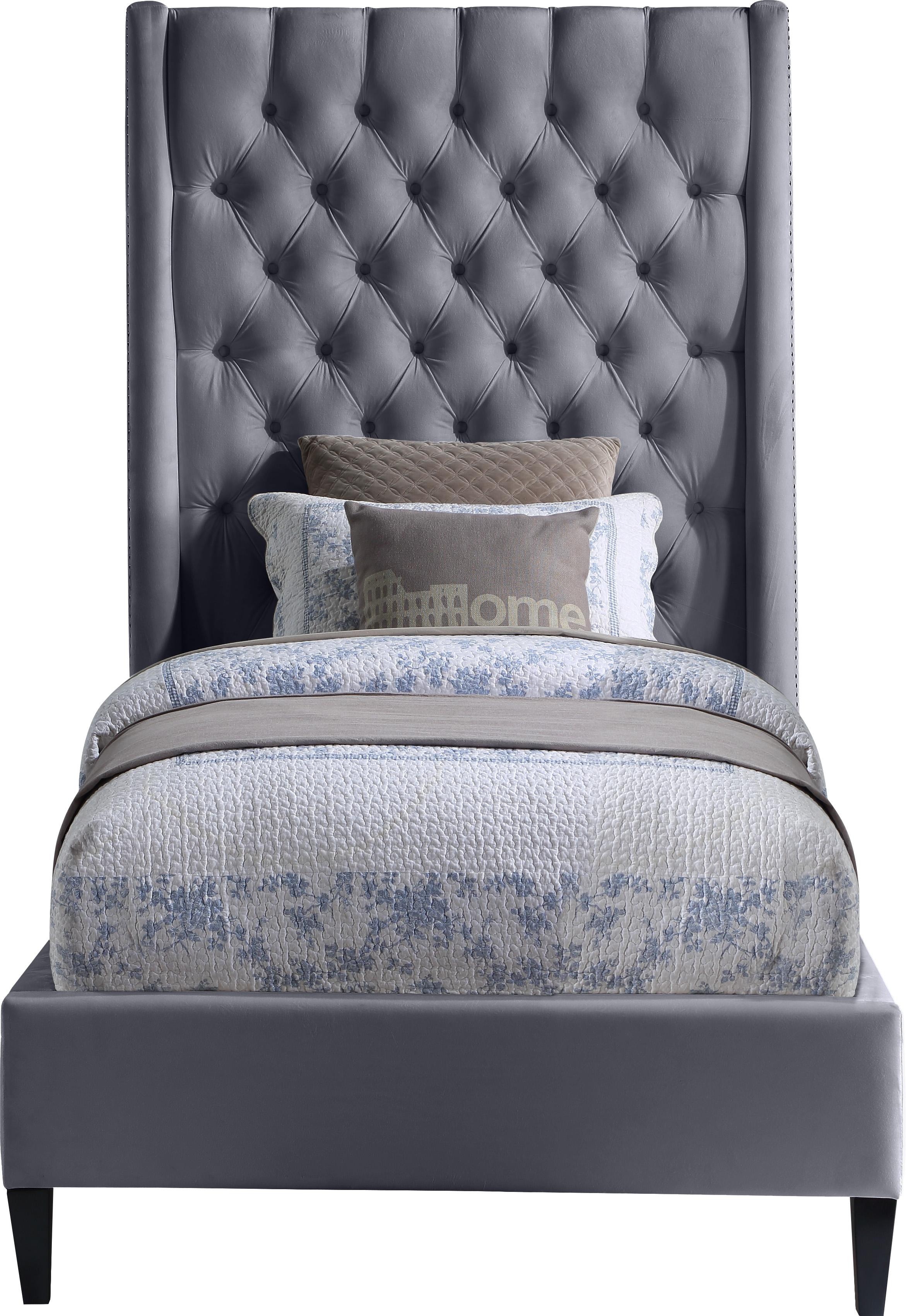 Fritz Grey Velvet Twin Bed - Luxury Home Furniture (MI)