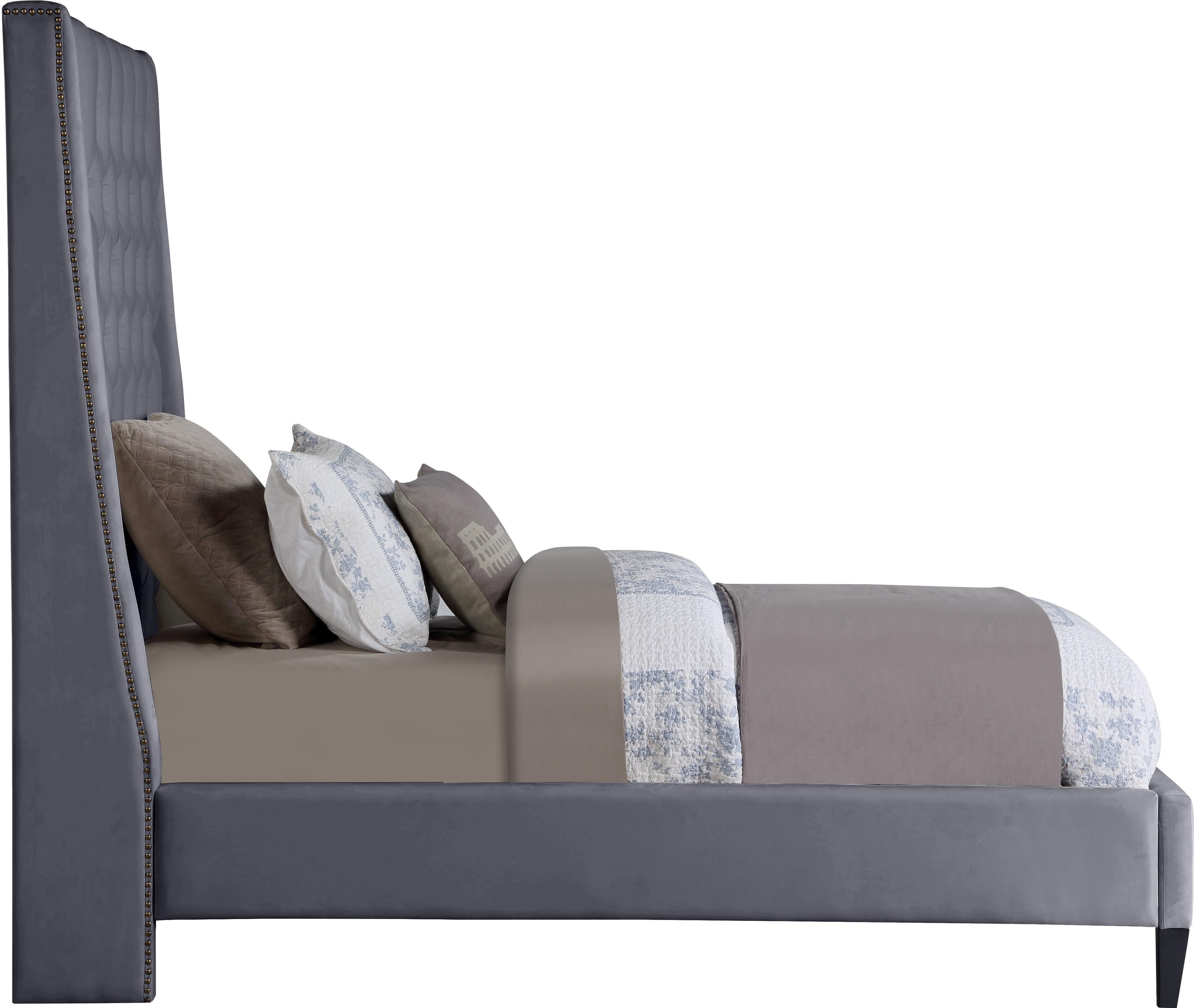 Fritz Grey Velvet Twin Bed - Luxury Home Furniture (MI)