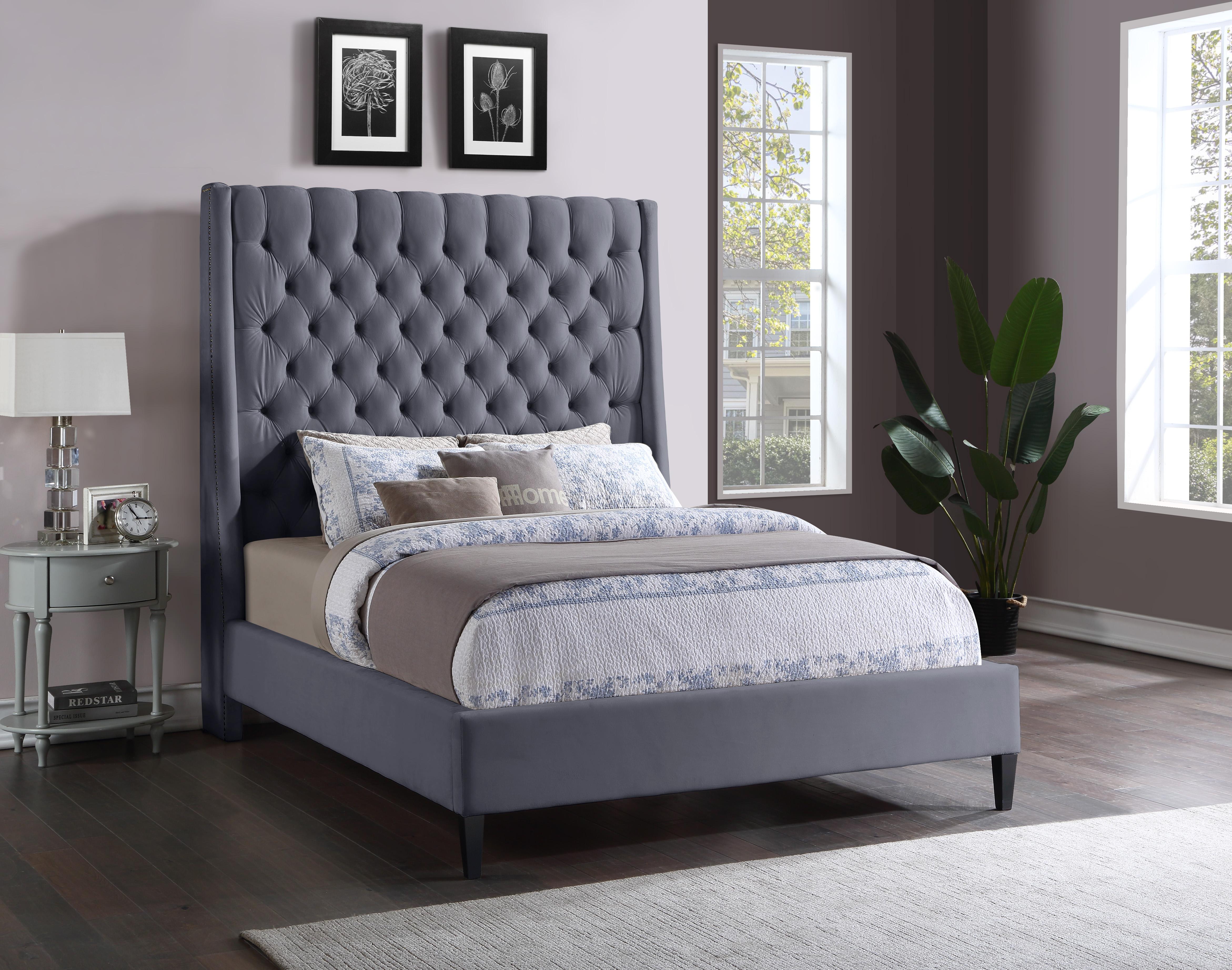 Fritz Grey Velvet Full Bed - Luxury Home Furniture (MI)