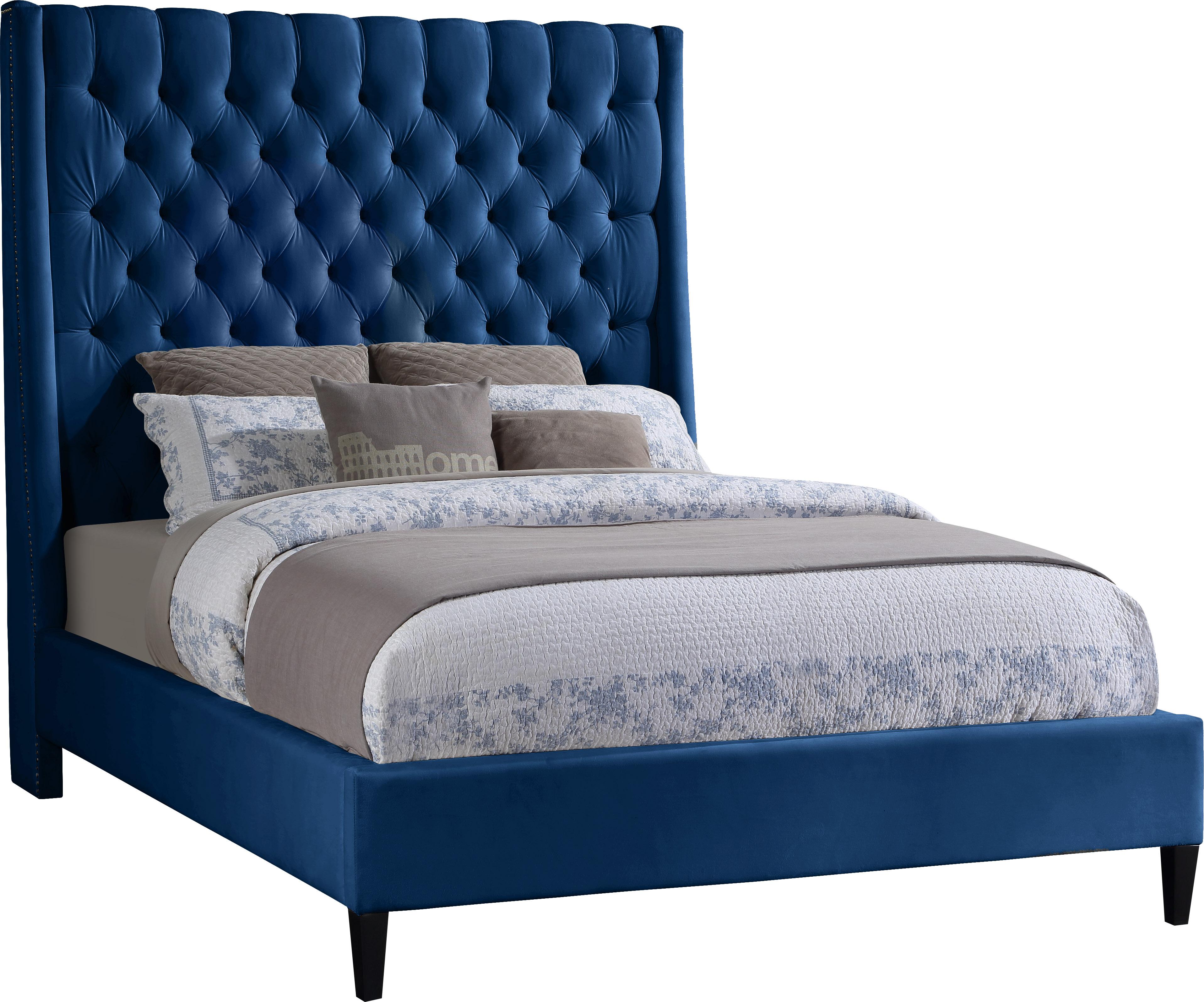 Fritz Navy Velvet Full Bed - Luxury Home Furniture (MI)