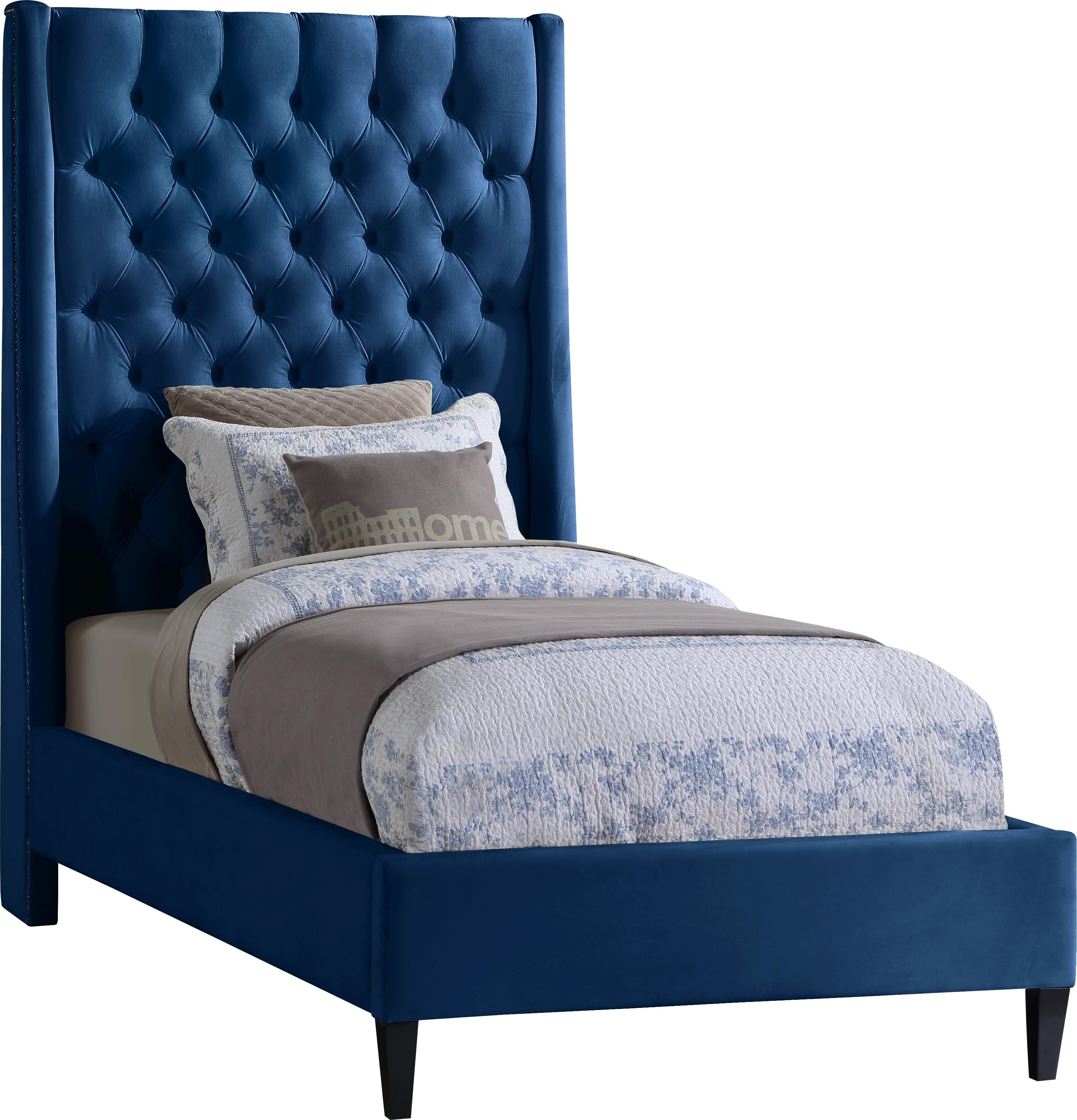 Fritz Navy Velvet Twin Bed - Luxury Home Furniture (MI)