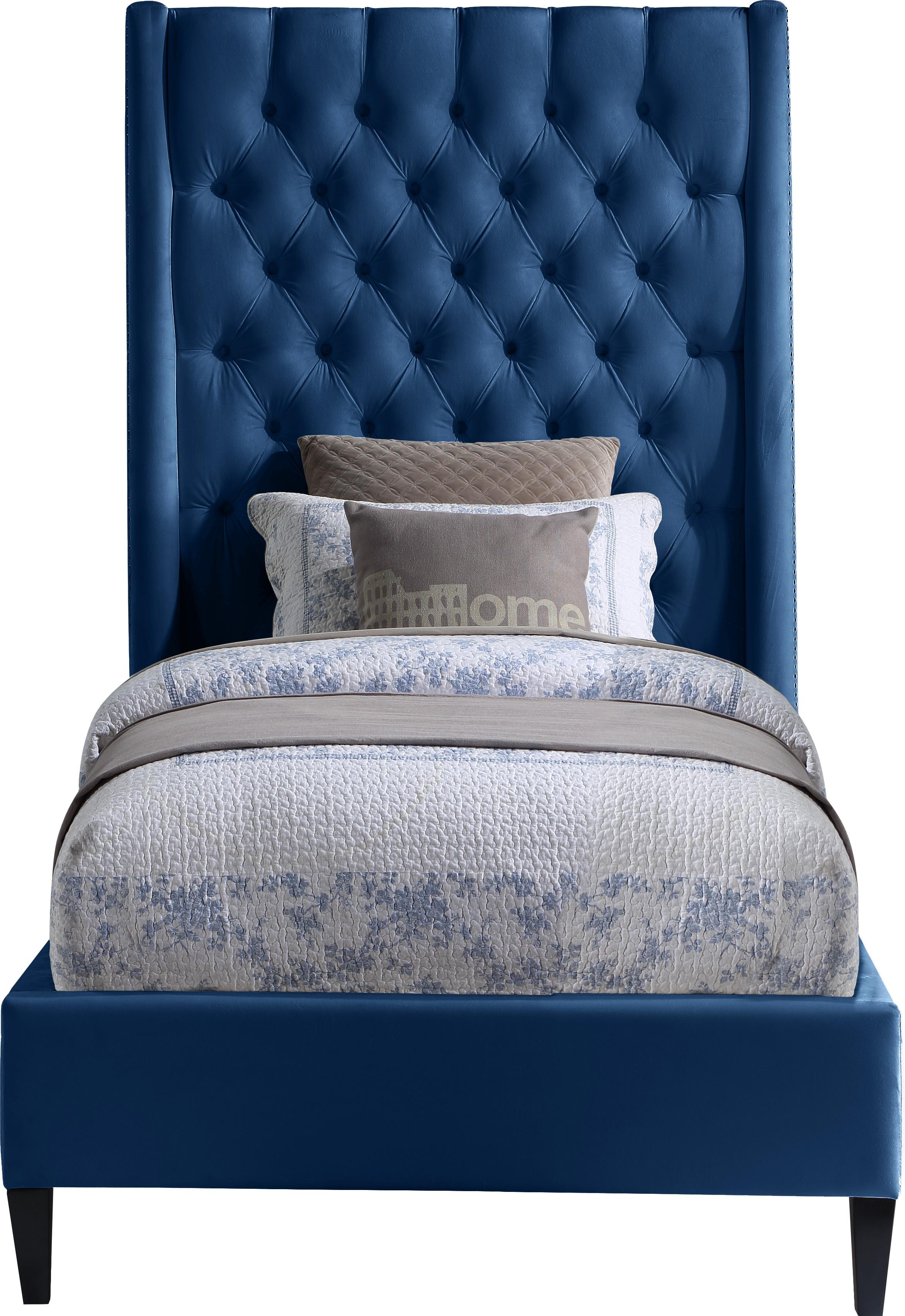 Fritz Navy Velvet Twin Bed - Luxury Home Furniture (MI)