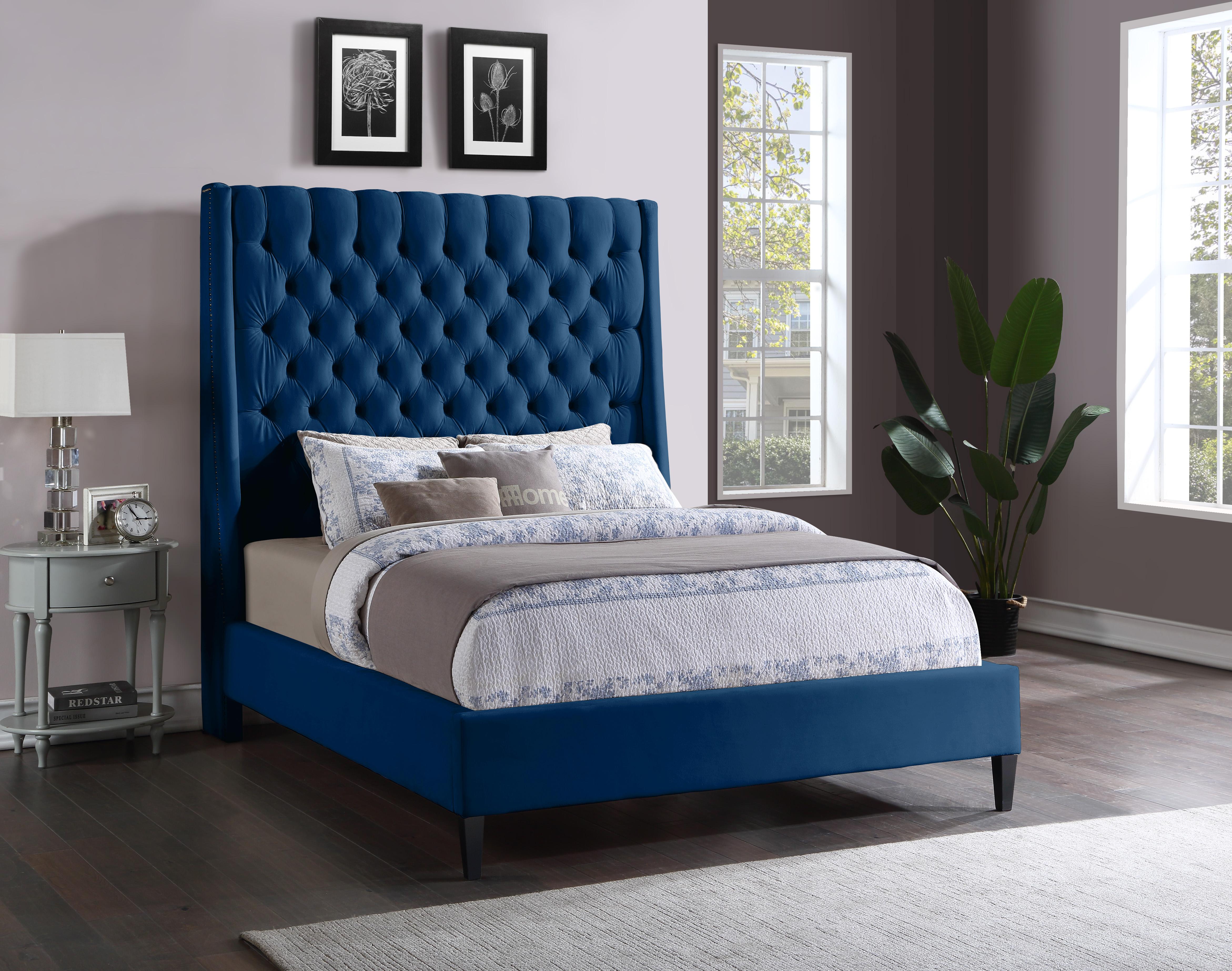 Fritz Navy Velvet Full Bed - Luxury Home Furniture (MI)
