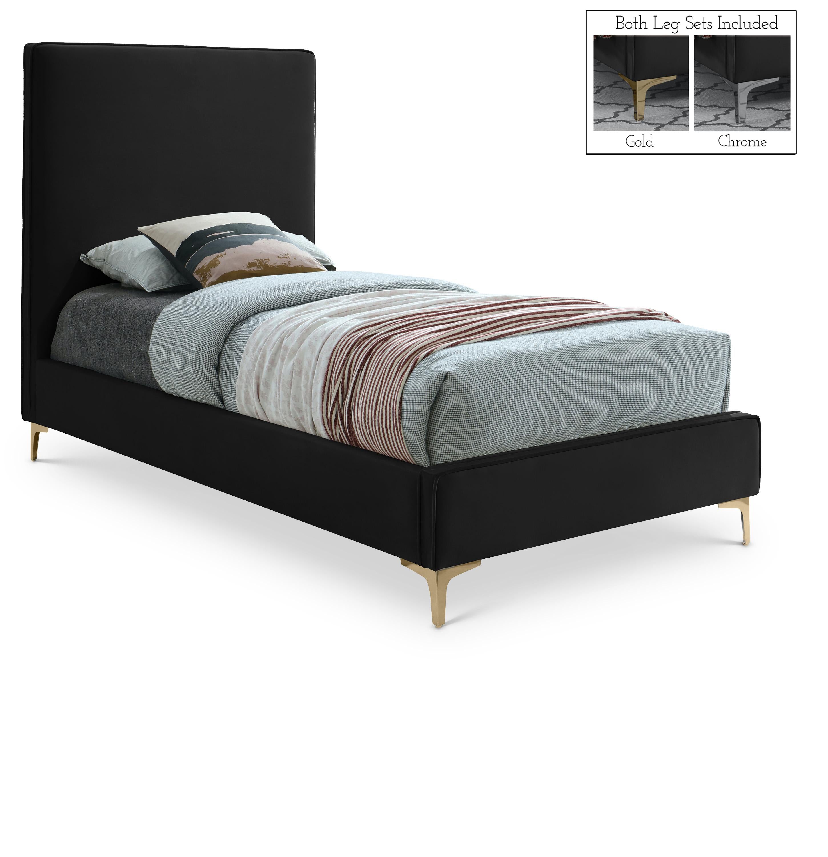 Geri Black Velvet Twin Bed - Luxury Home Furniture (MI)