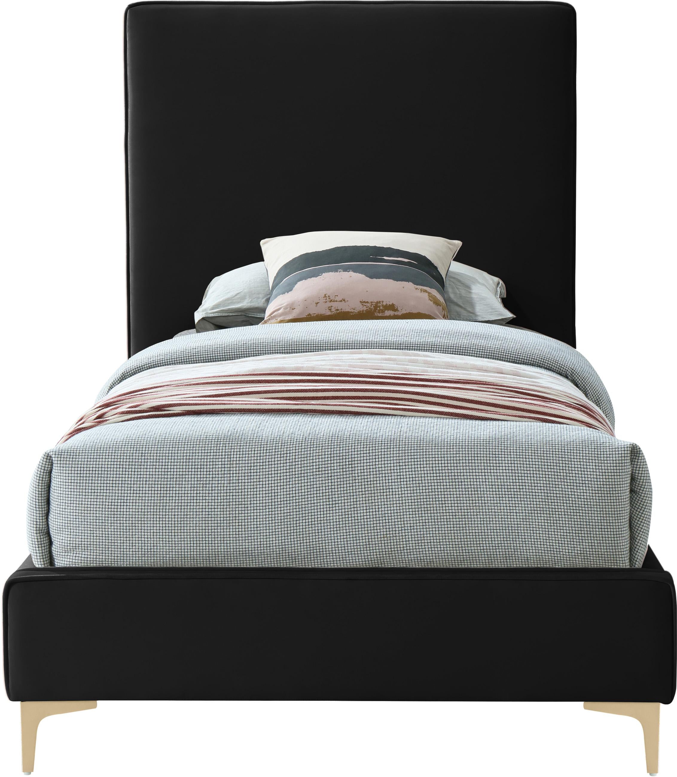 Geri Black Velvet Twin Bed - Luxury Home Furniture (MI)