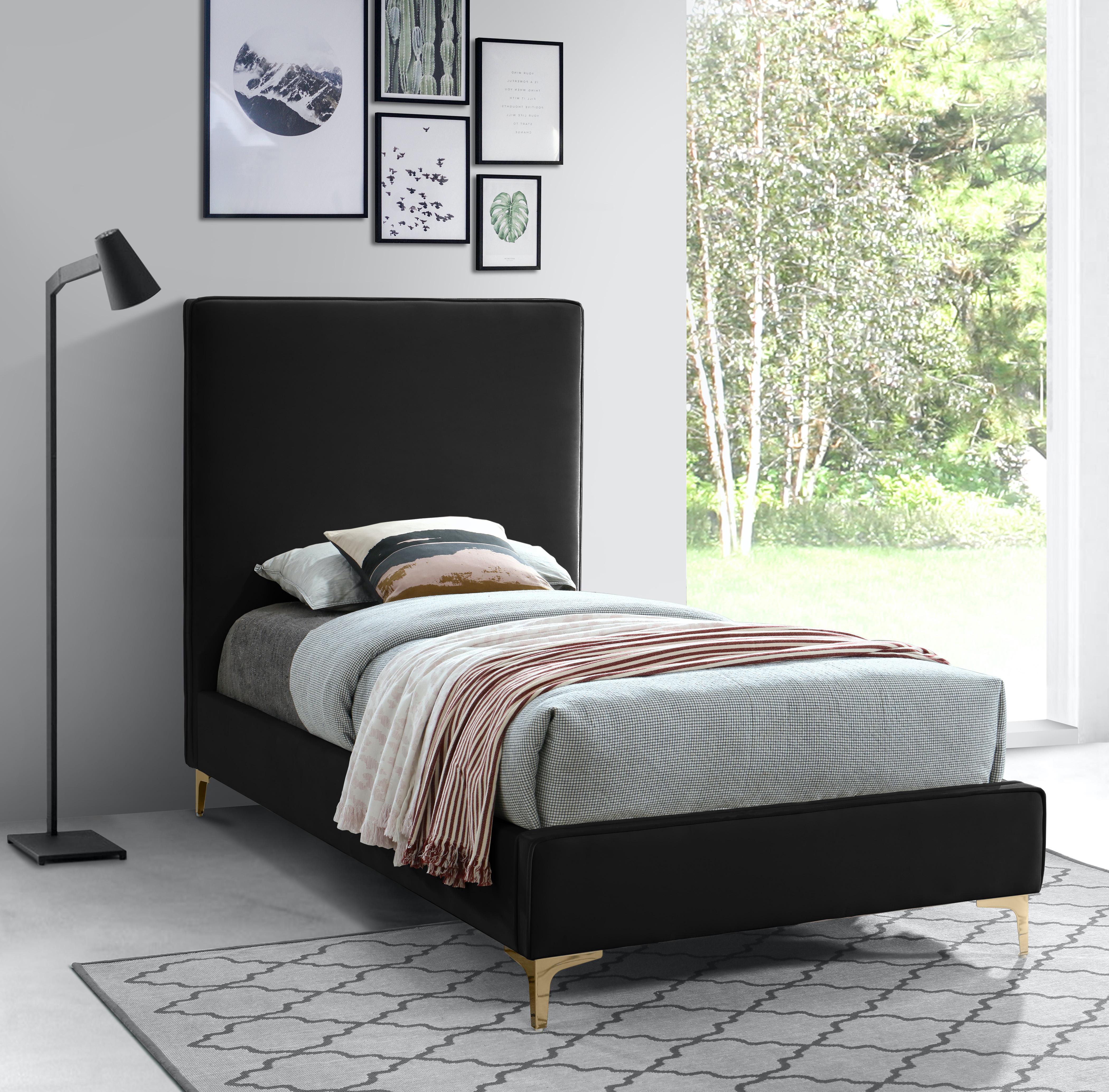 Geri Black Velvet Twin Bed - Luxury Home Furniture (MI)