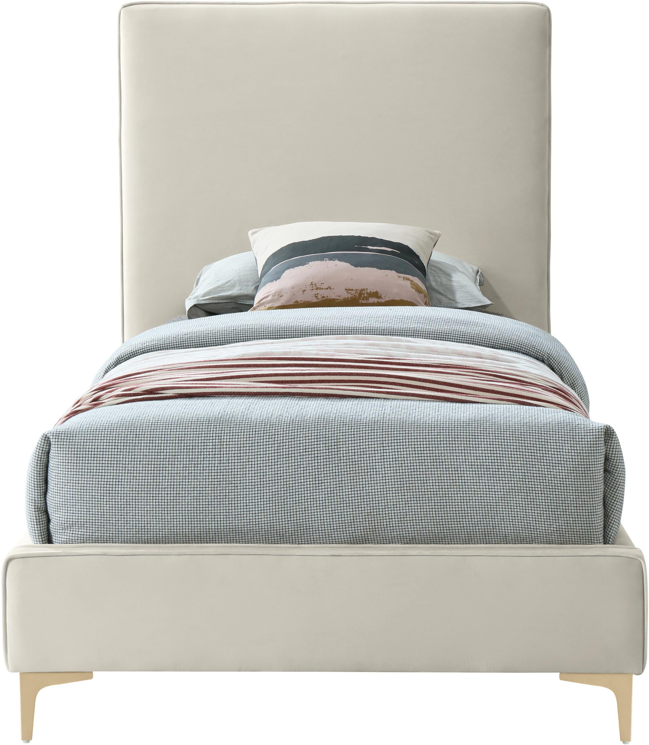 Geri Cream Velvet Twin Bed - Luxury Home Furniture (MI)