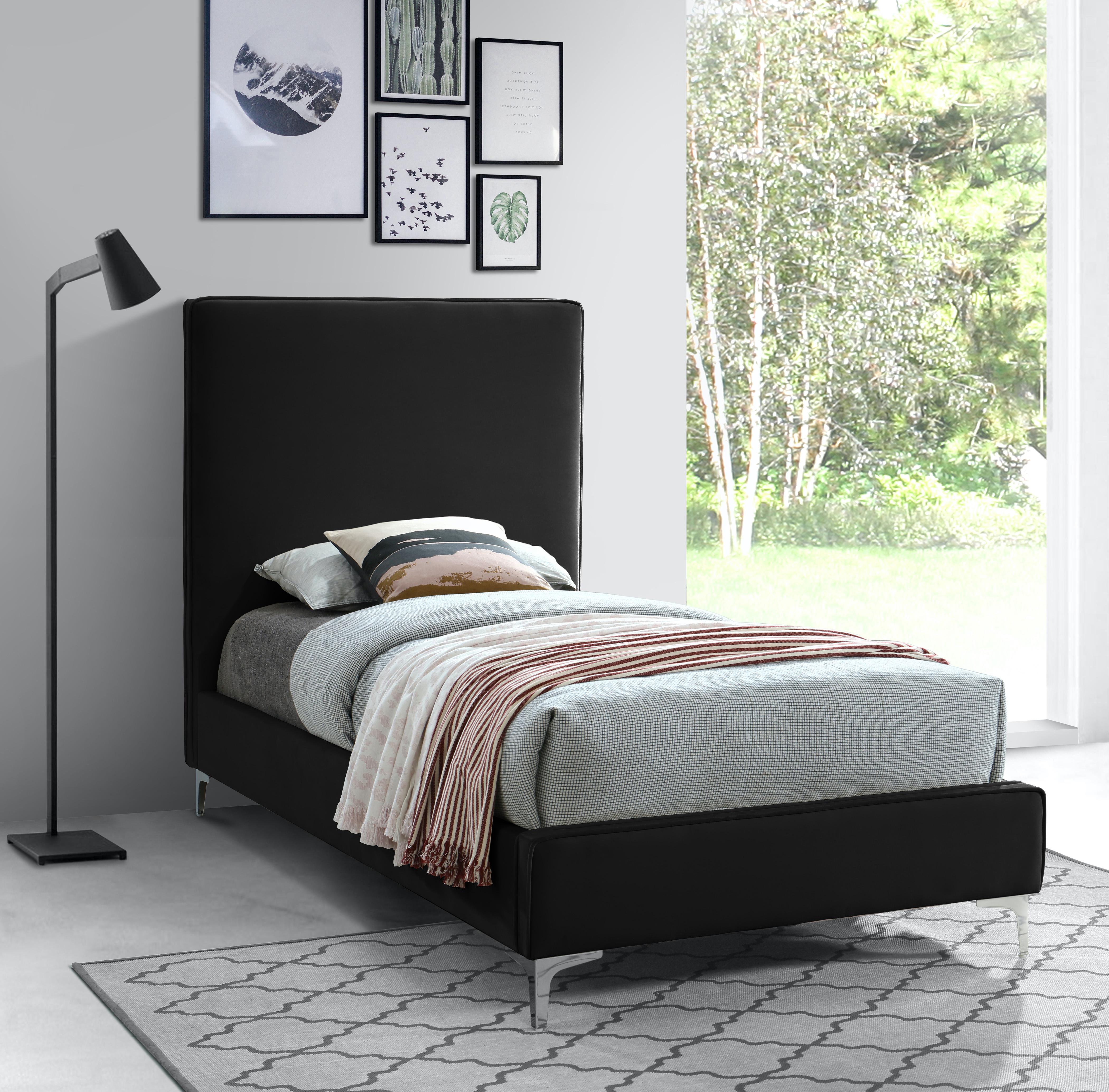 Geri Black Velvet Twin Bed - Luxury Home Furniture (MI)