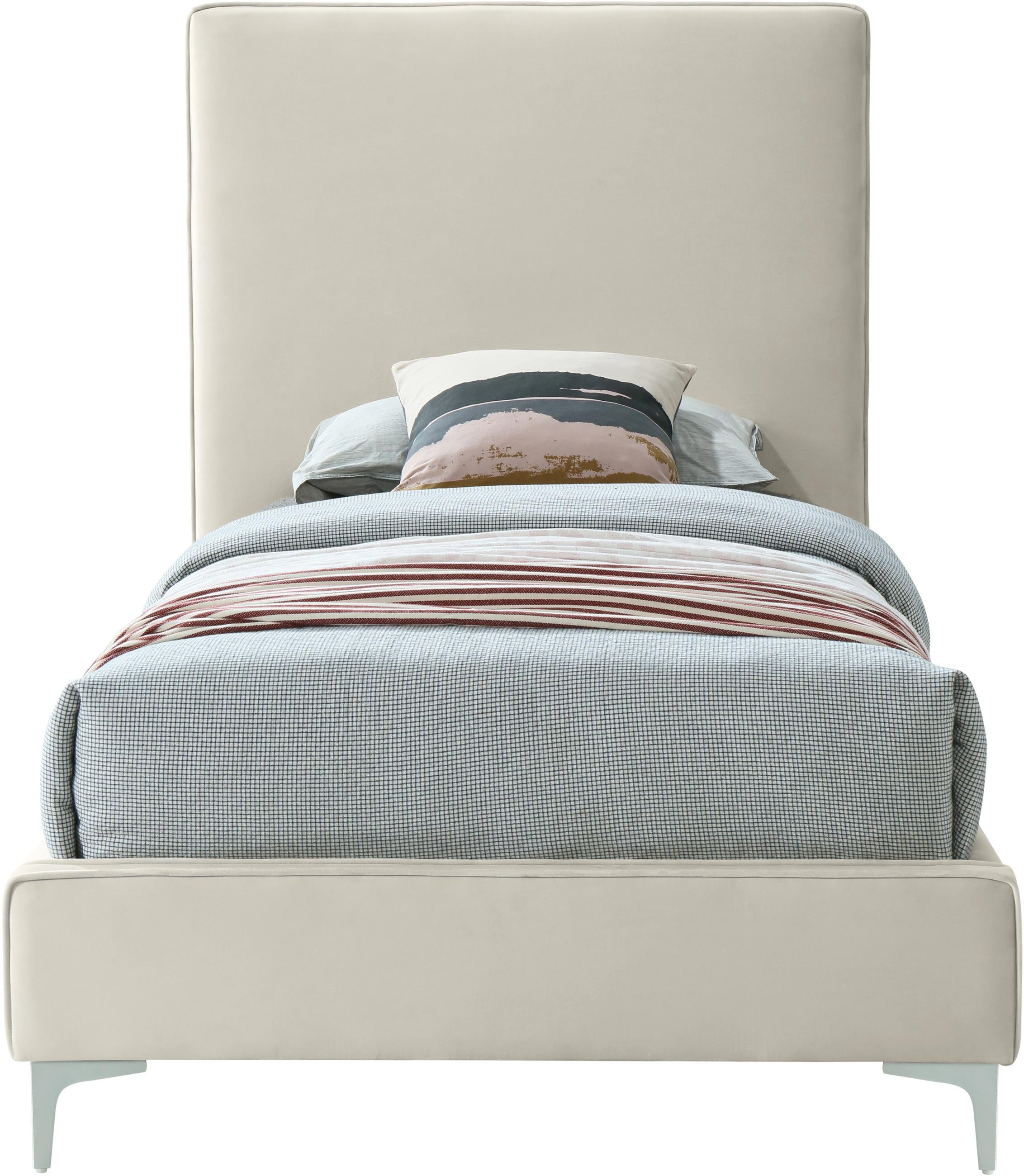 Geri Cream Velvet Twin Bed - Luxury Home Furniture (MI)