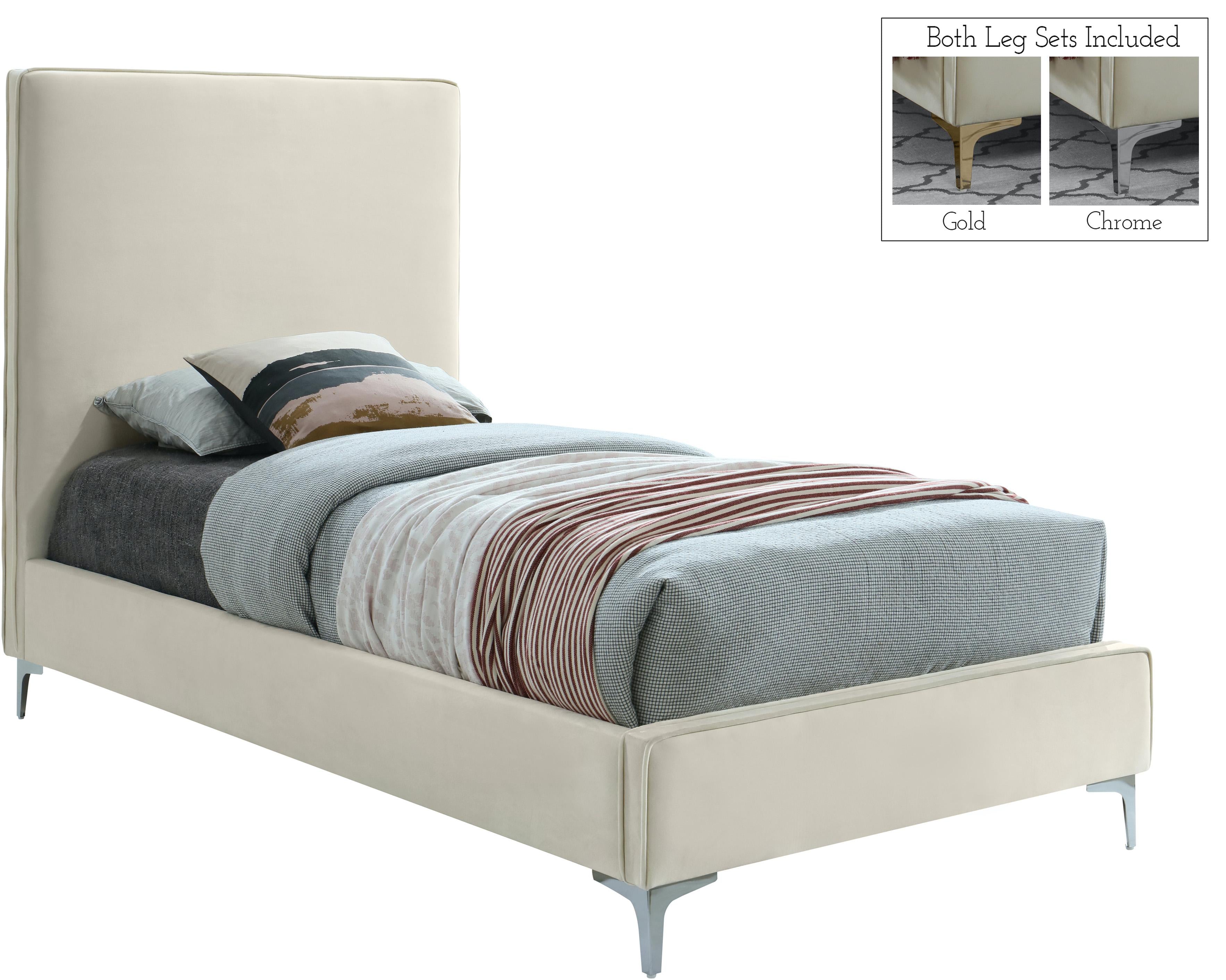 Geri Cream Velvet Twin Bed - Luxury Home Furniture (MI)