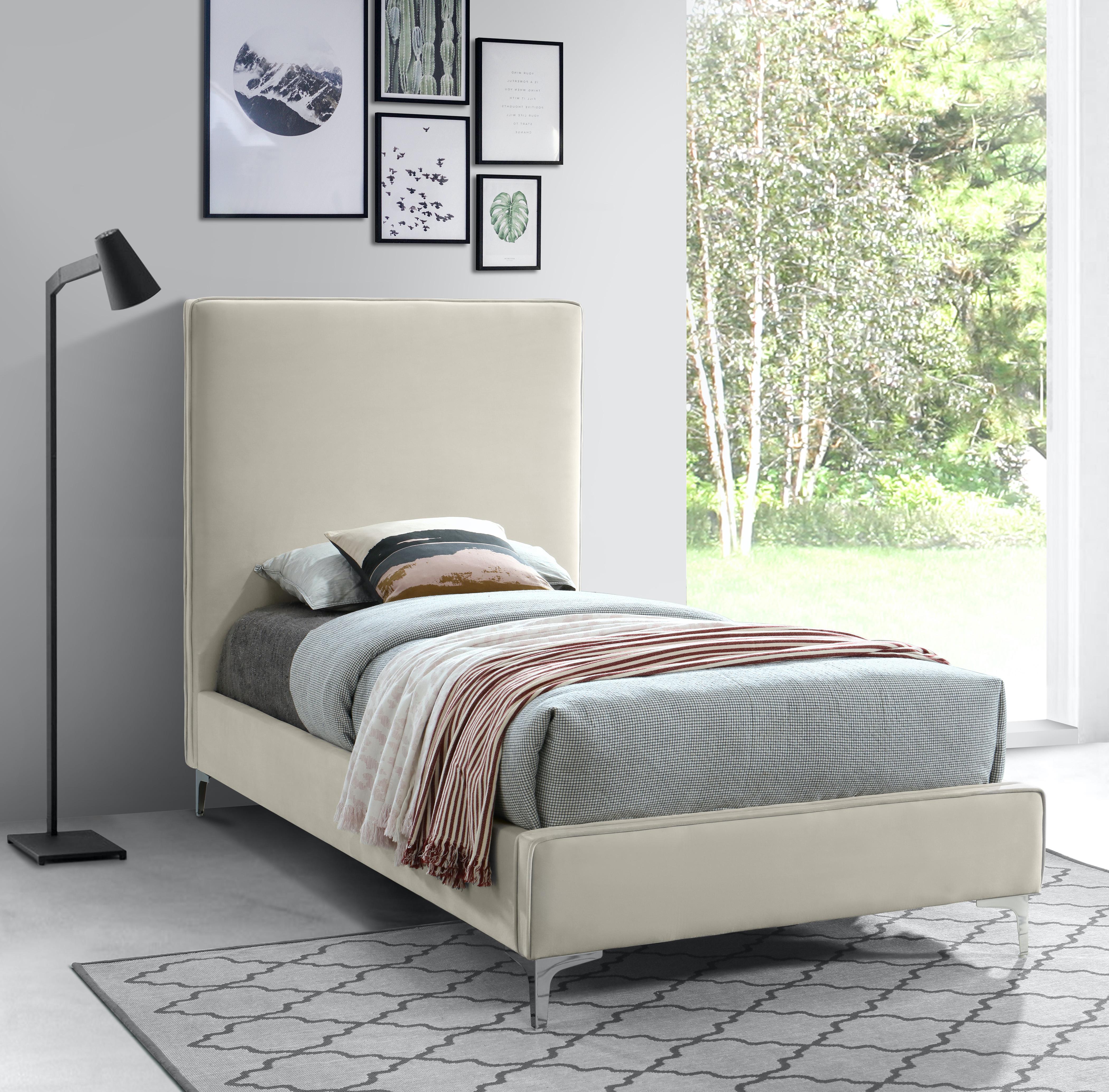 Geri Cream Velvet Twin Bed - Luxury Home Furniture (MI)