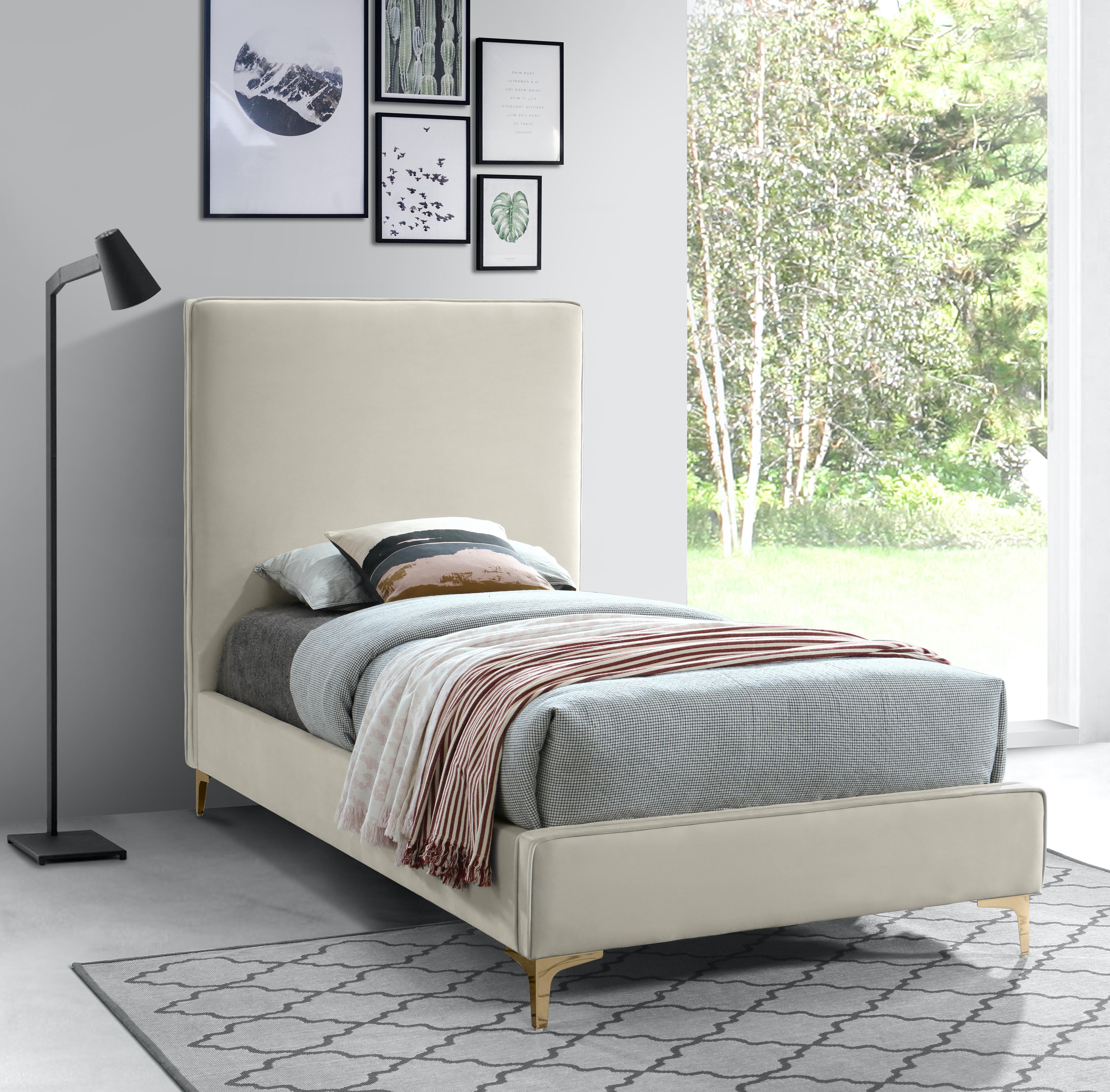 Geri Cream Velvet Twin Bed - Luxury Home Furniture (MI)