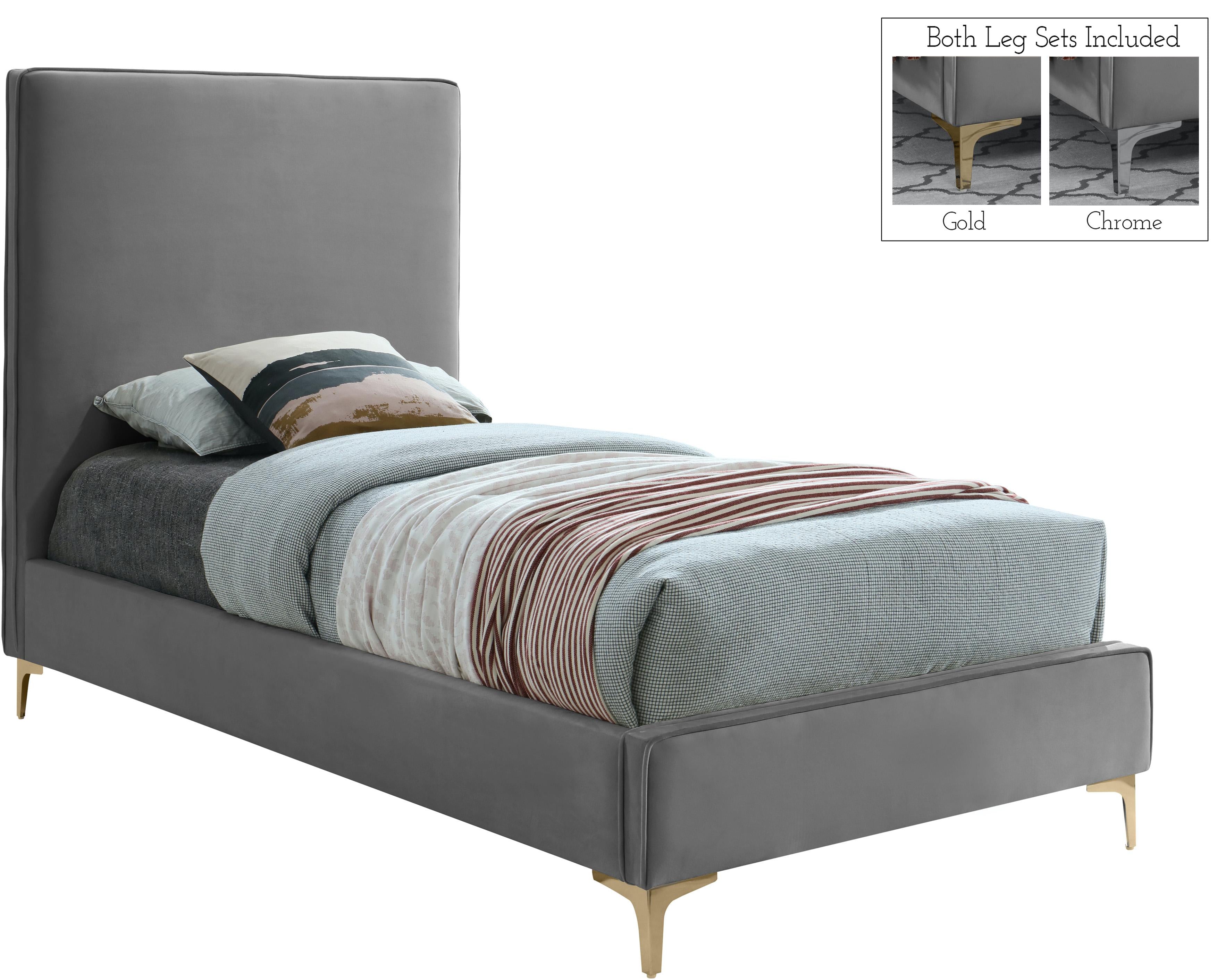 Geri Grey Velvet Twin Bed - Luxury Home Furniture (MI)