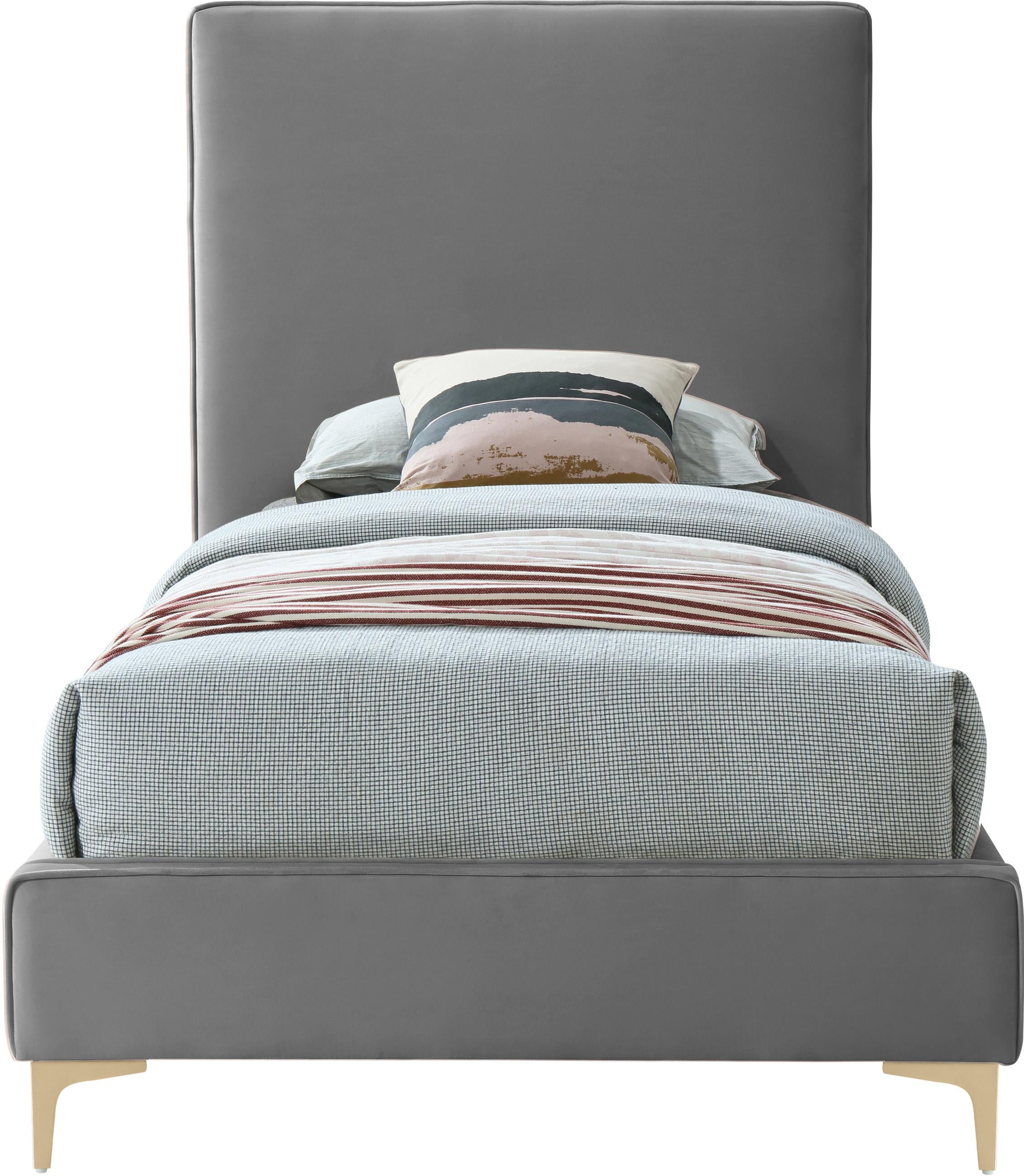 Geri Grey Velvet Twin Bed - Luxury Home Furniture (MI)