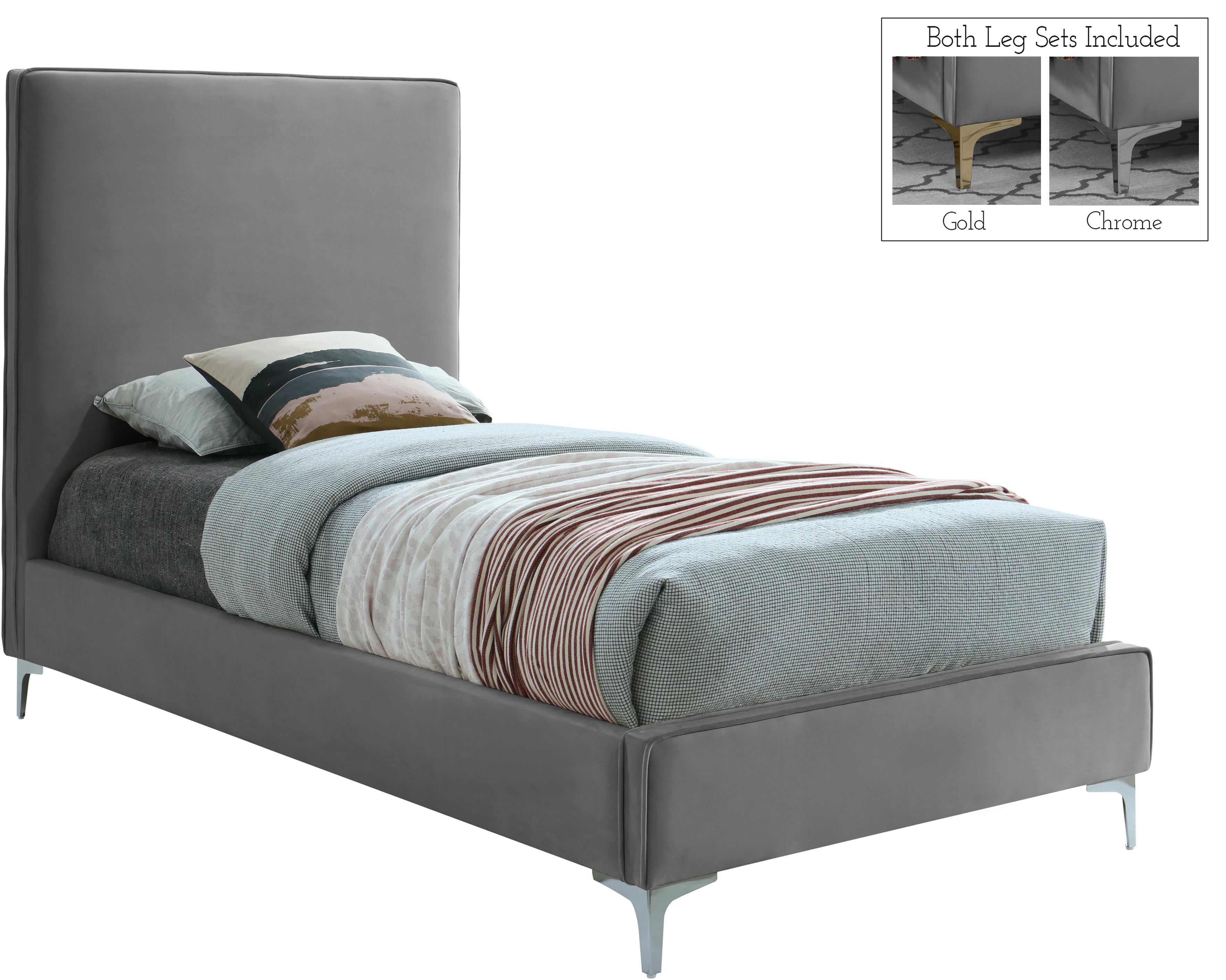 Geri Grey Velvet Twin Bed - Luxury Home Furniture (MI)