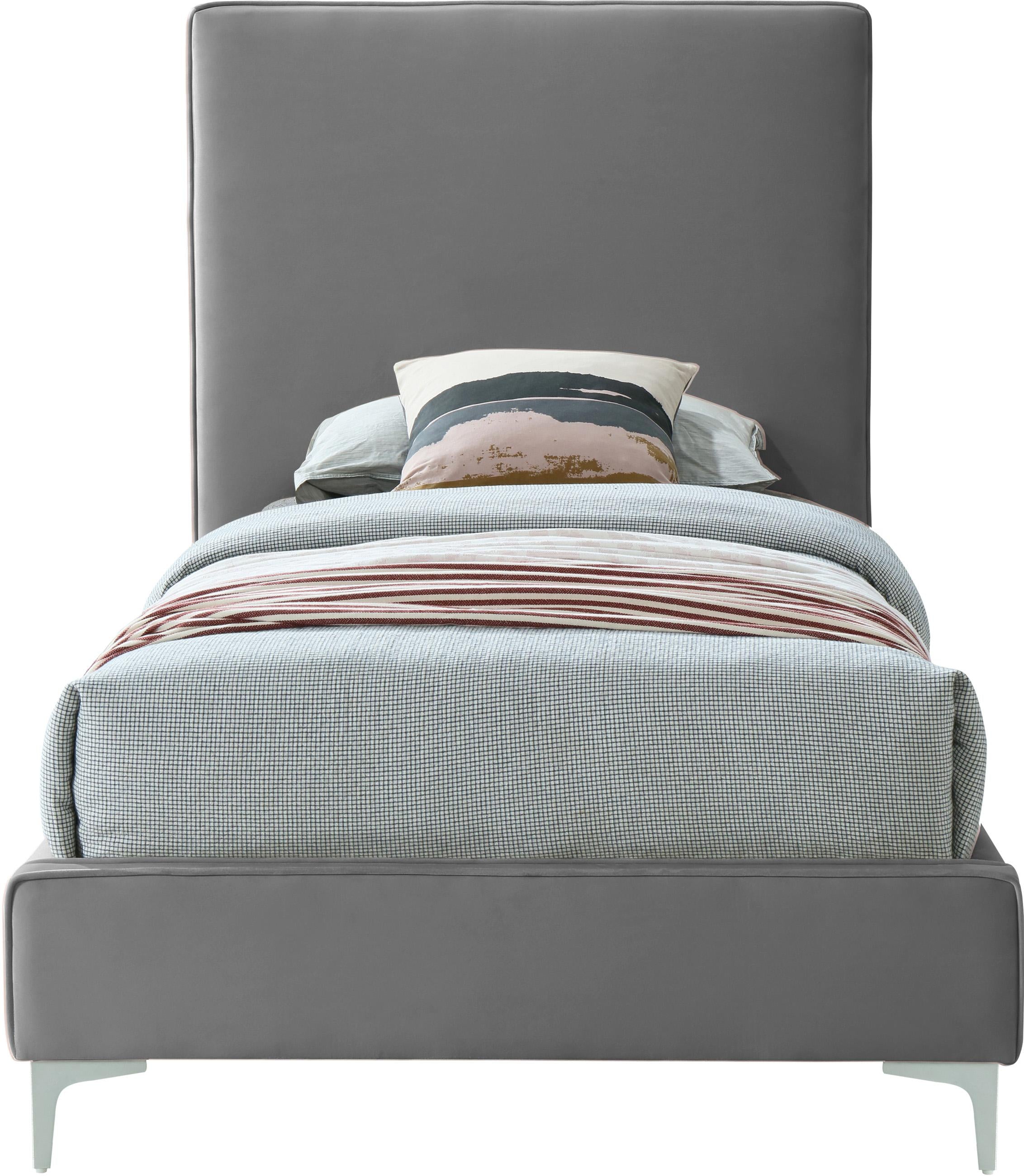 Geri Grey Velvet Twin Bed - Luxury Home Furniture (MI)