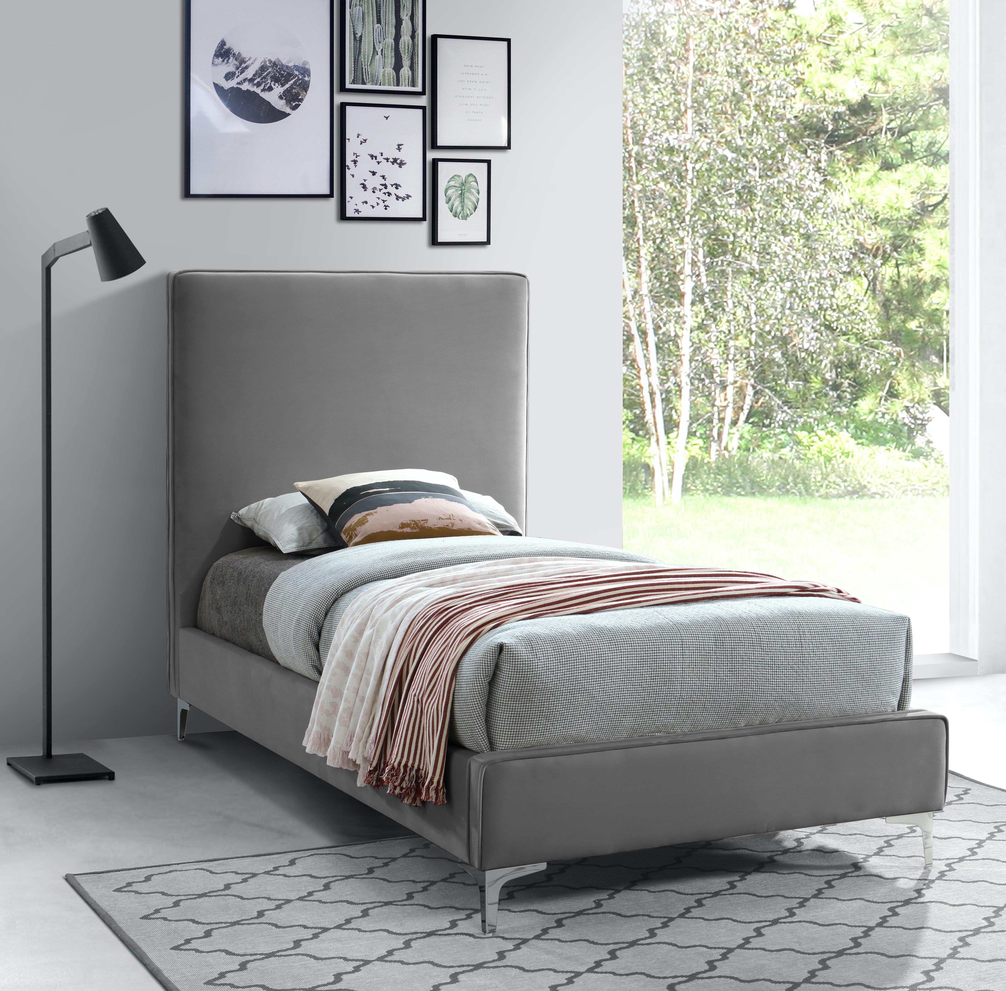 Geri Grey Velvet Twin Bed - Luxury Home Furniture (MI)