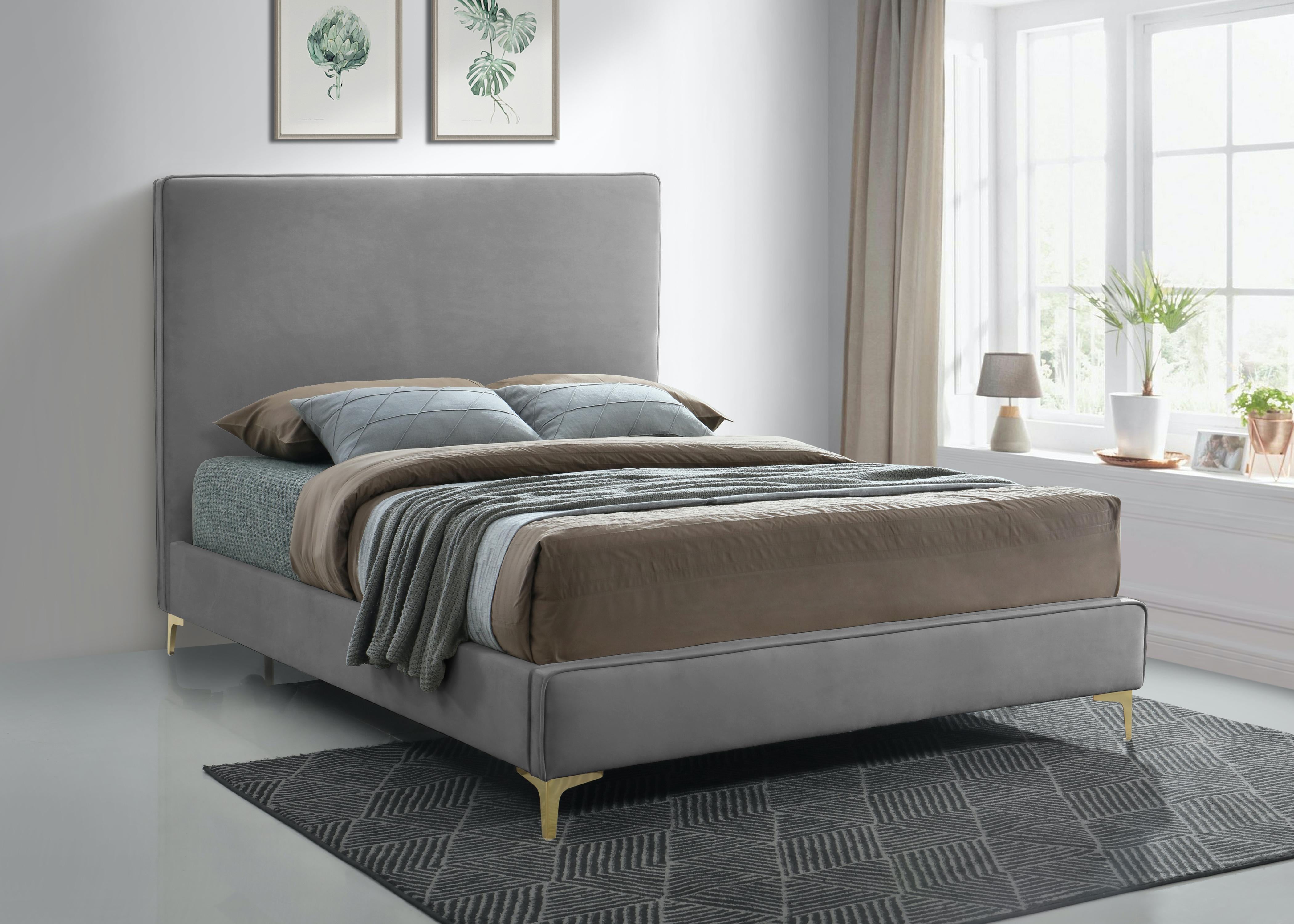 Geri Grey Velvet Full Bed - Luxury Home Furniture (MI)