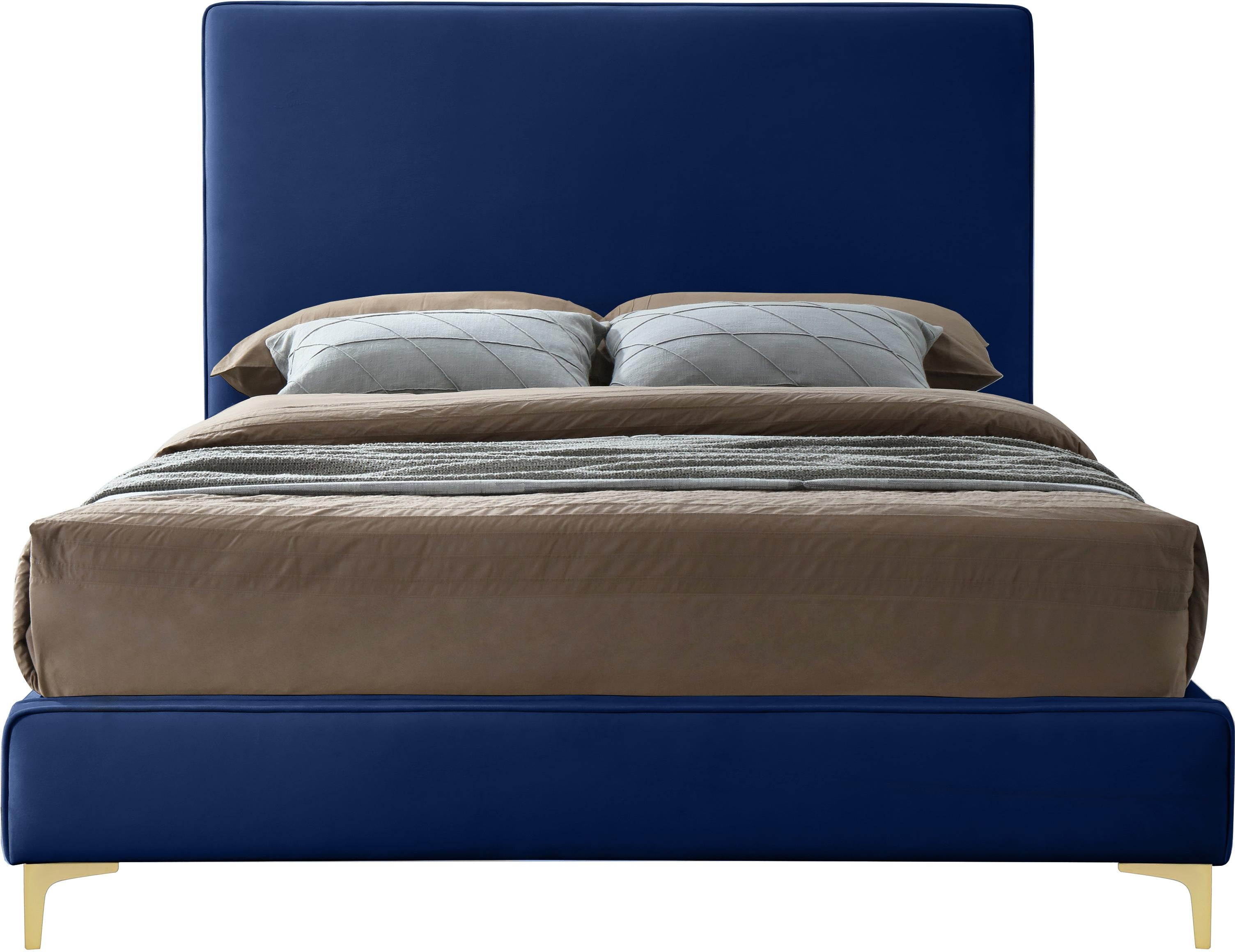 Geri Navy Velvet Queen Bed - Luxury Home Furniture (MI)