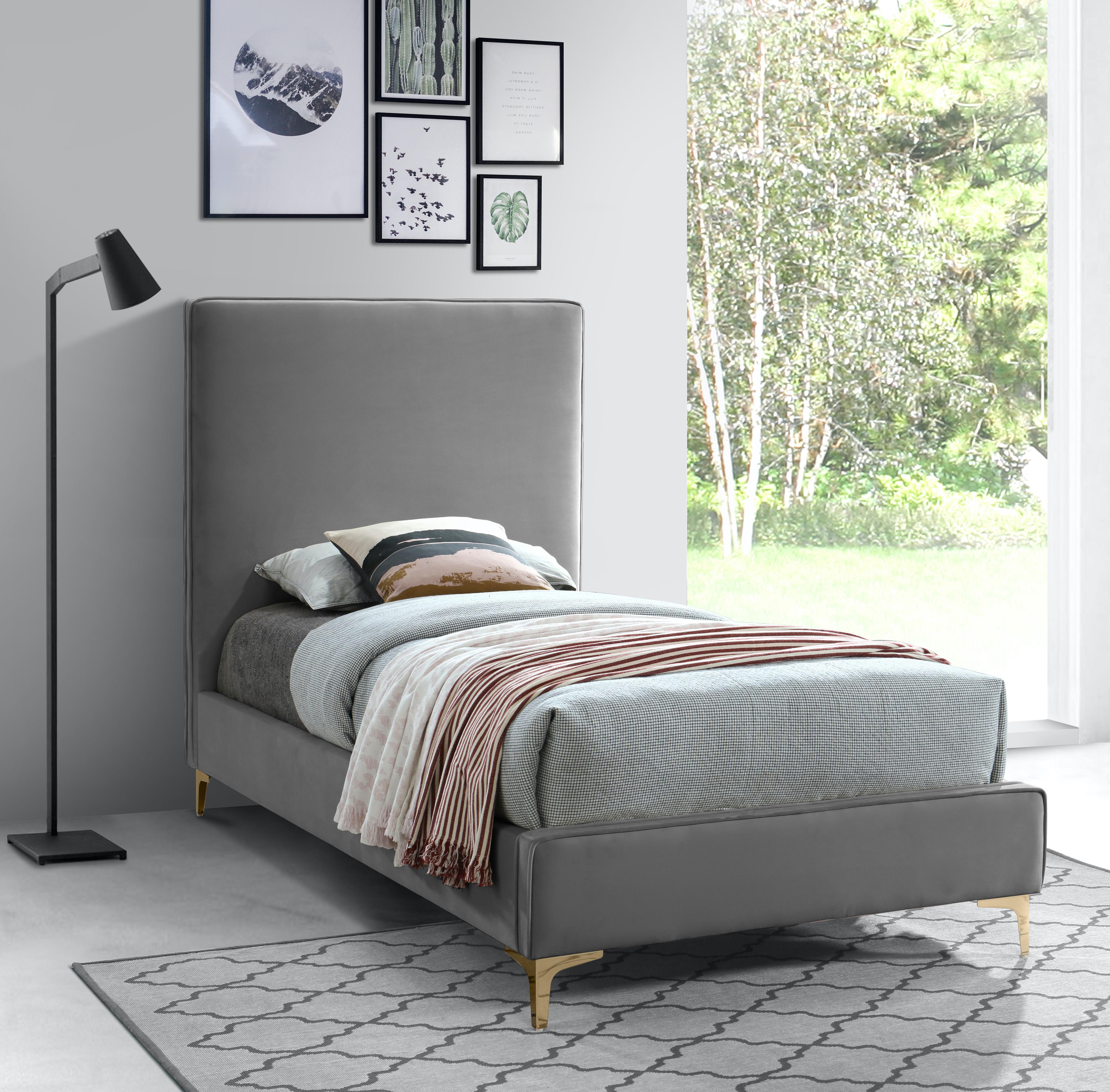 Geri Grey Velvet Twin Bed - Luxury Home Furniture (MI)