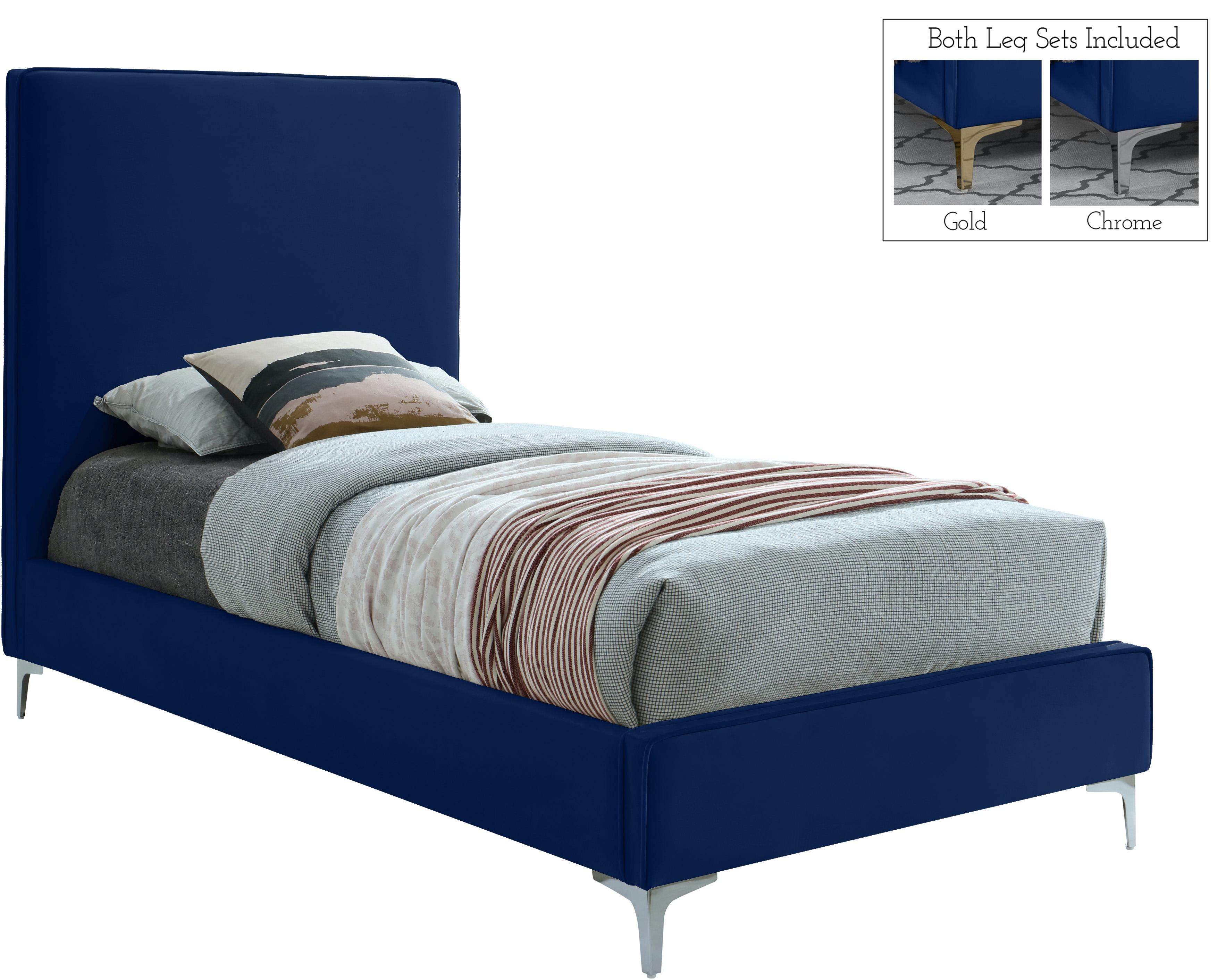 Geri Navy Velvet Twin Bed - Luxury Home Furniture (MI)