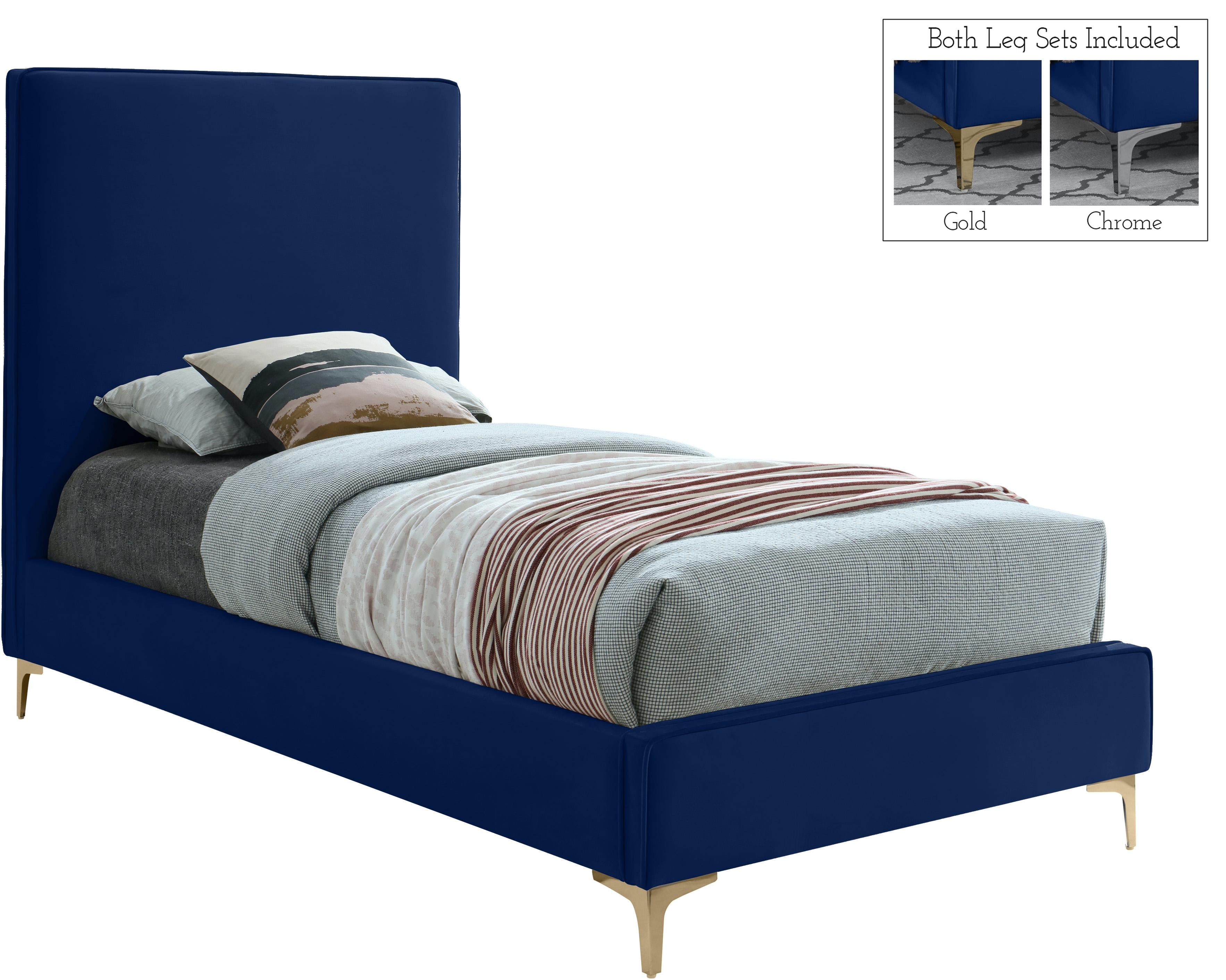 Geri Navy Velvet Twin Bed - Luxury Home Furniture (MI)