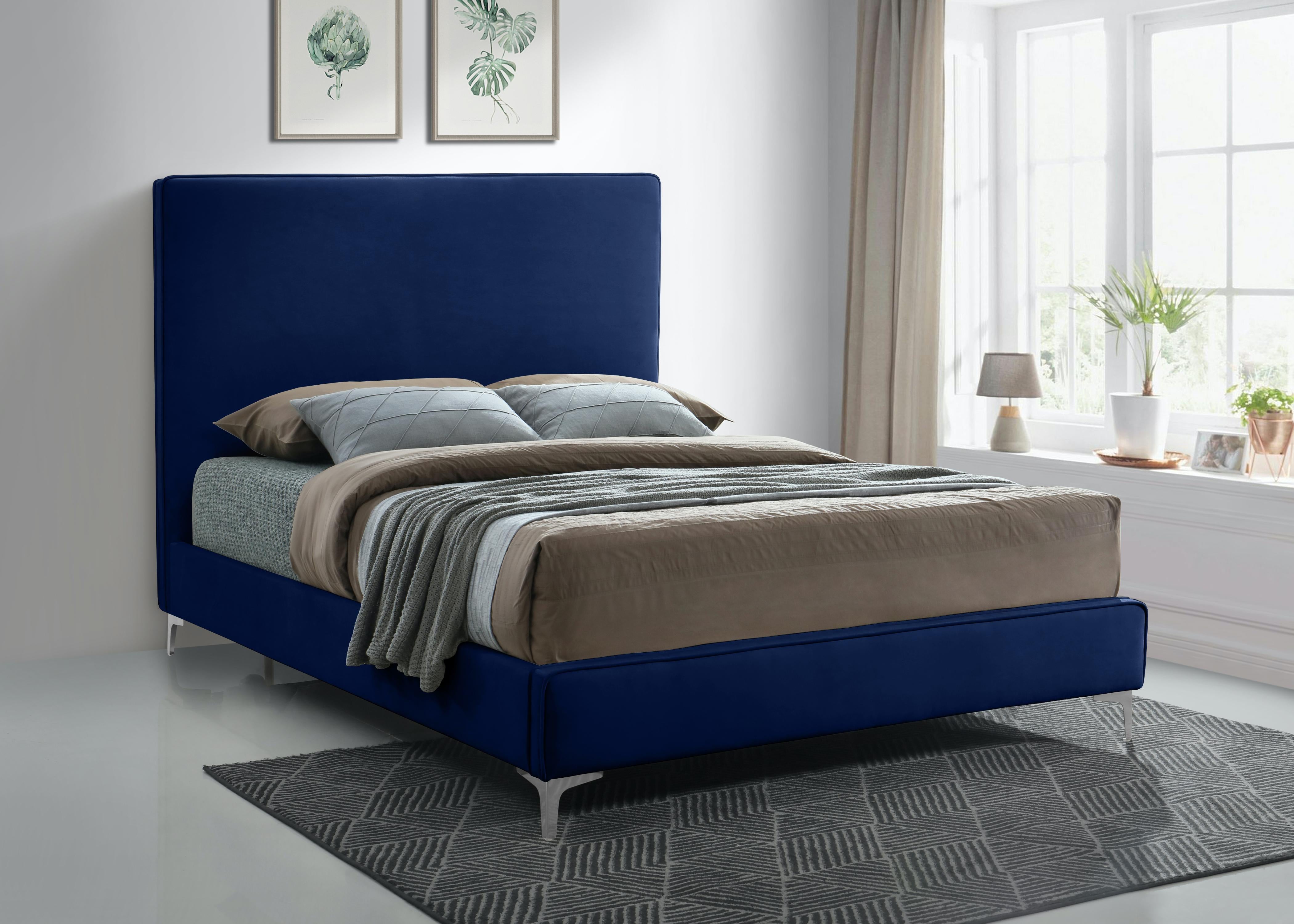 Geri Navy Velvet King Bed - Luxury Home Furniture (MI)