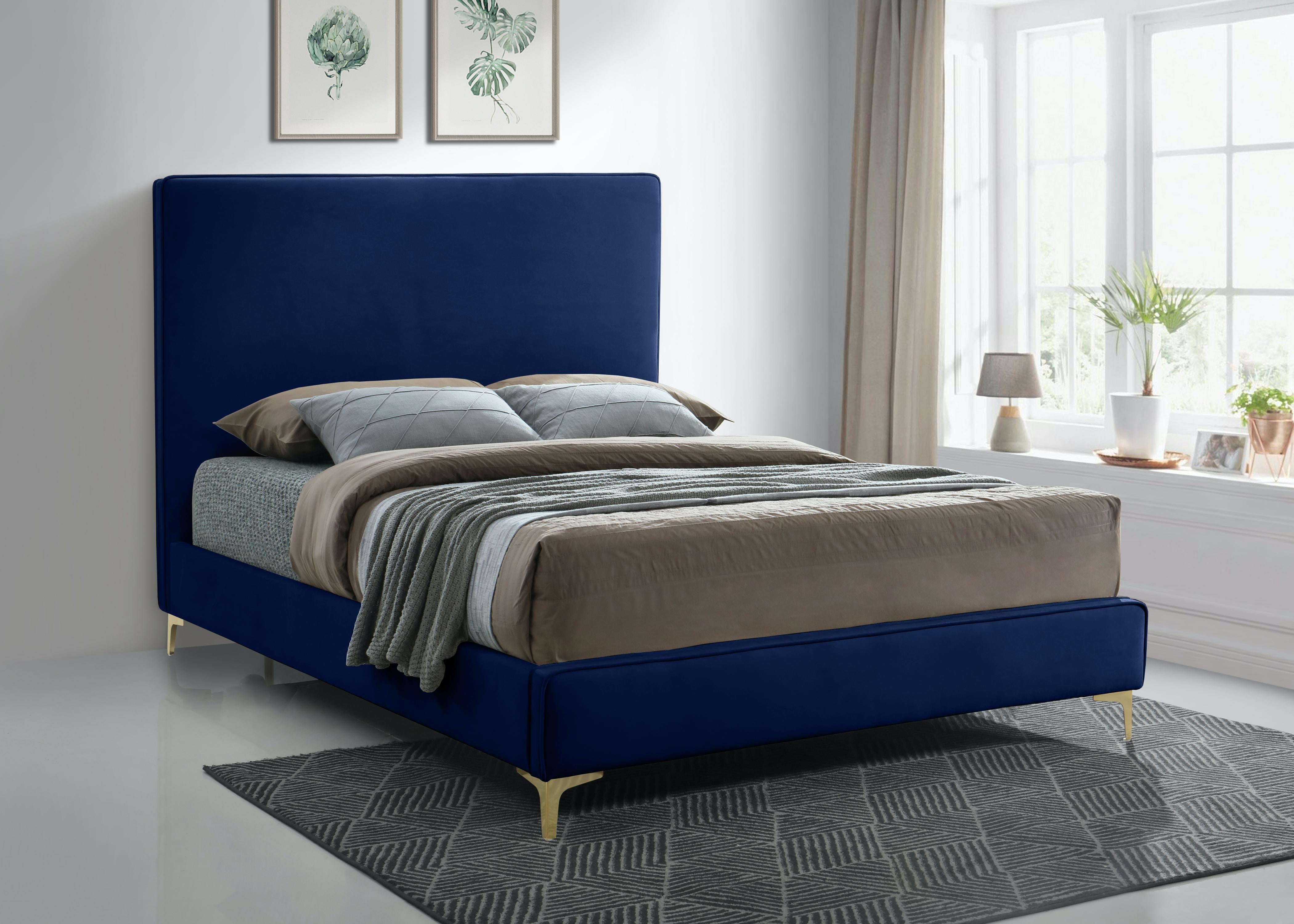 Geri Navy Velvet Queen Bed - Luxury Home Furniture (MI)