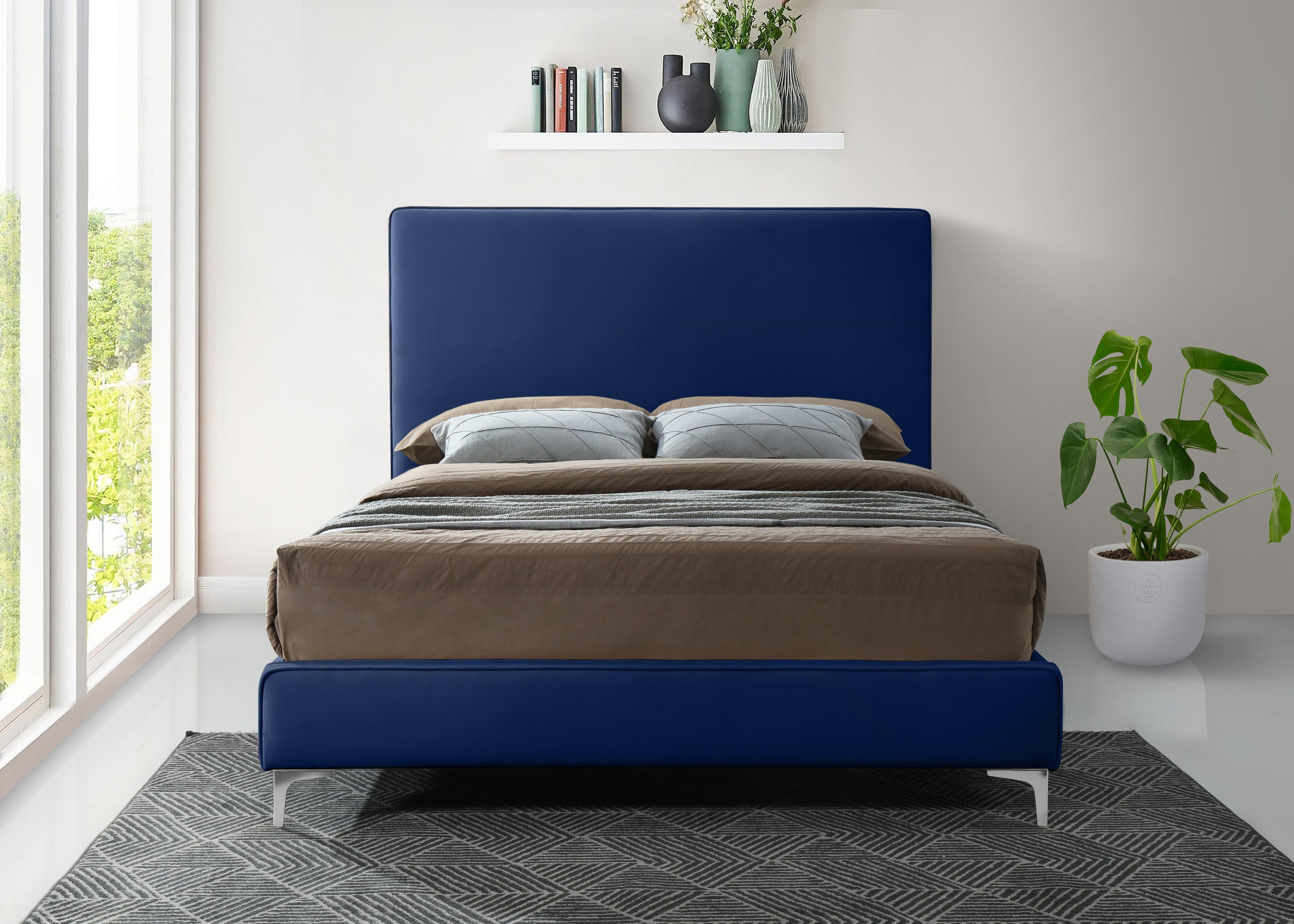 Geri Navy Velvet Queen Bed - Luxury Home Furniture (MI)