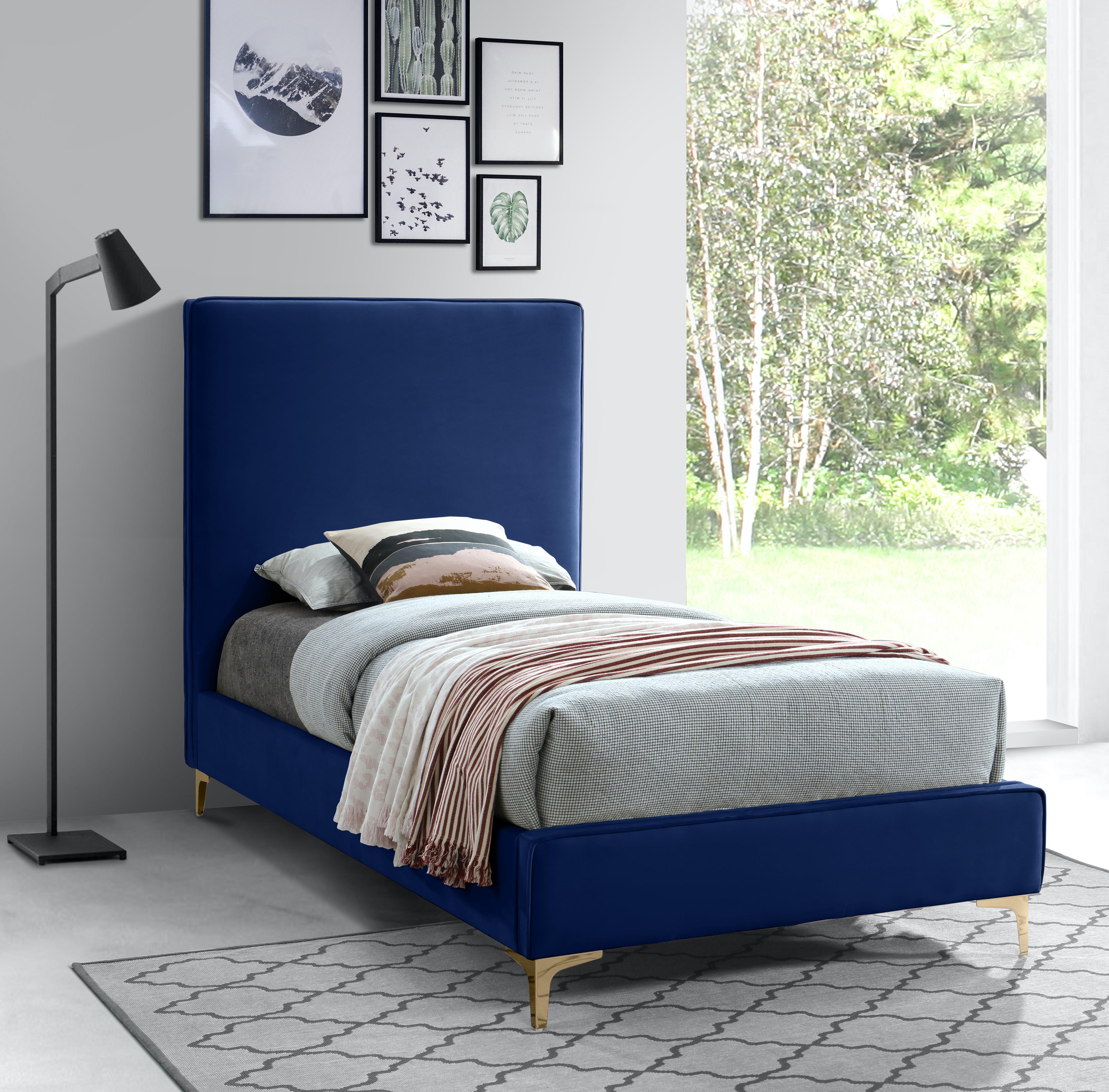 Geri Navy Velvet Twin Bed - Luxury Home Furniture (MI)