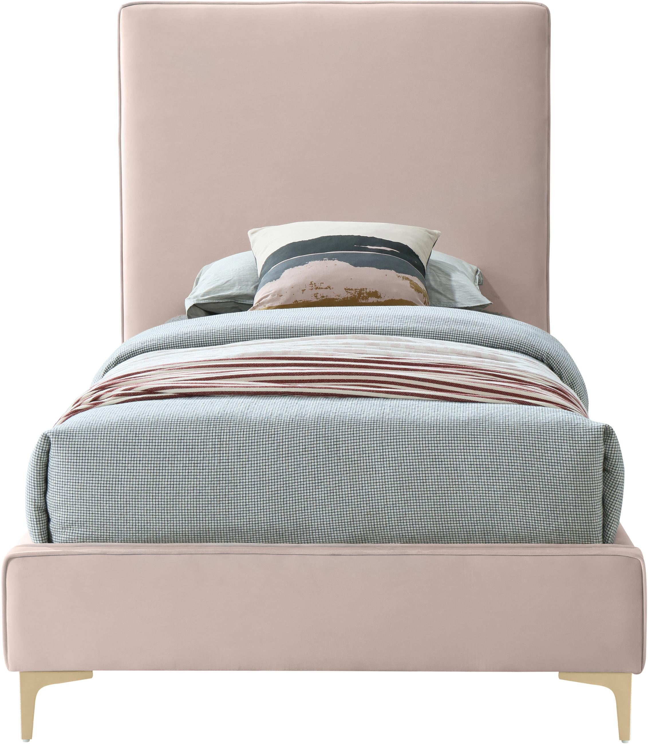 Geri Pink Velvet Twin Bed - Luxury Home Furniture (MI)