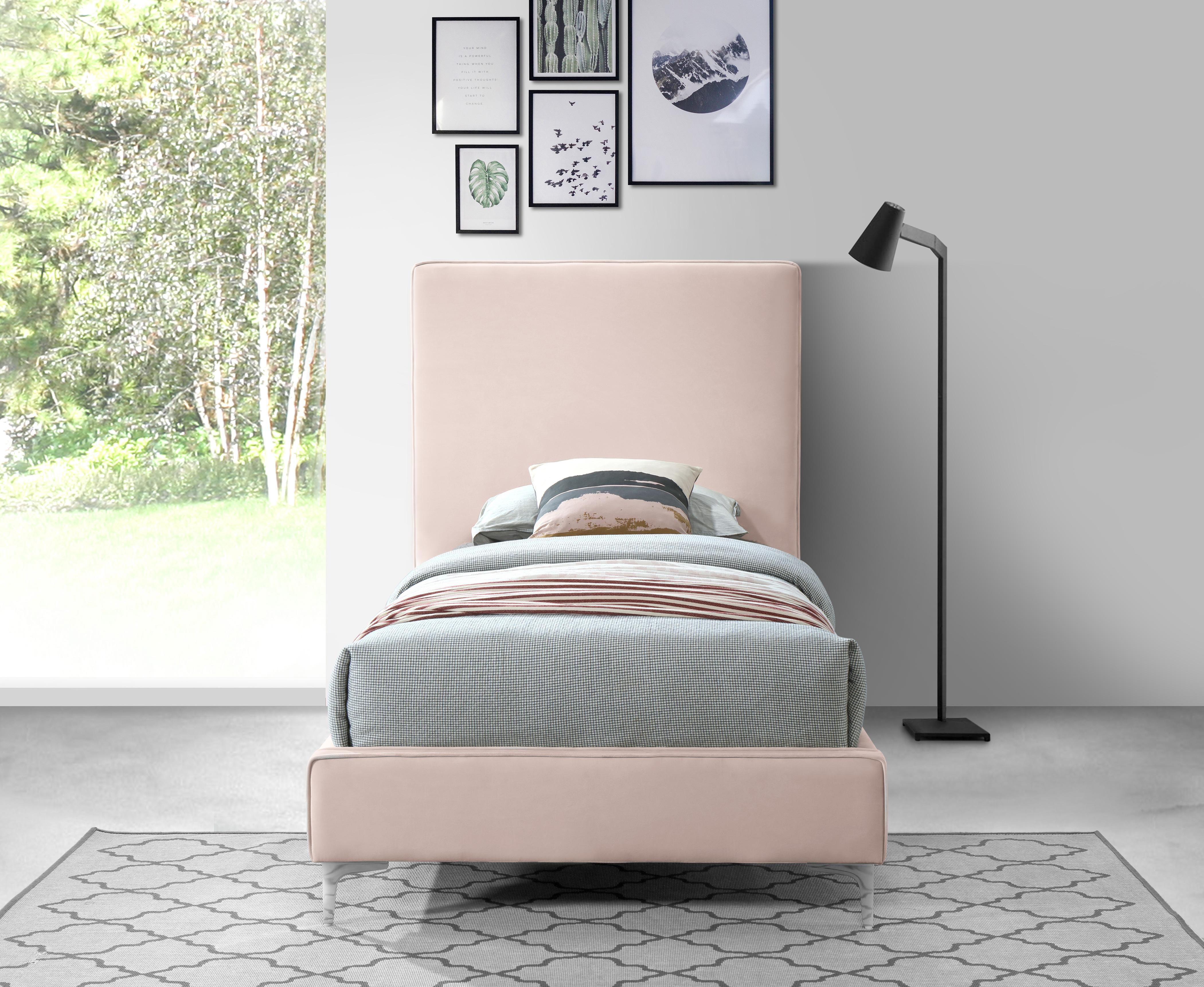 Geri Pink Velvet Twin Bed - Luxury Home Furniture (MI)