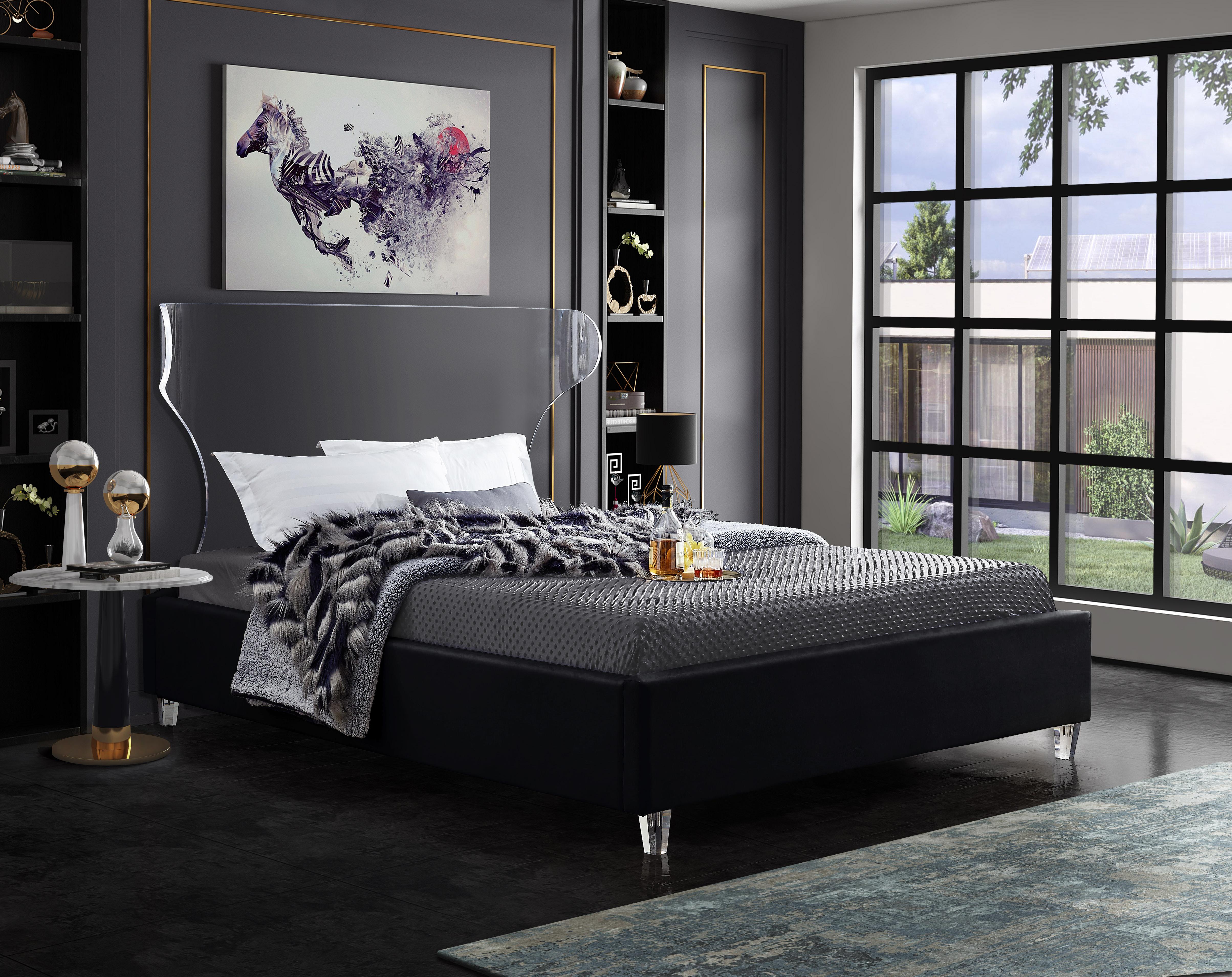 Ghost Black Velvet Queen Bed - Luxury Home Furniture (MI)
