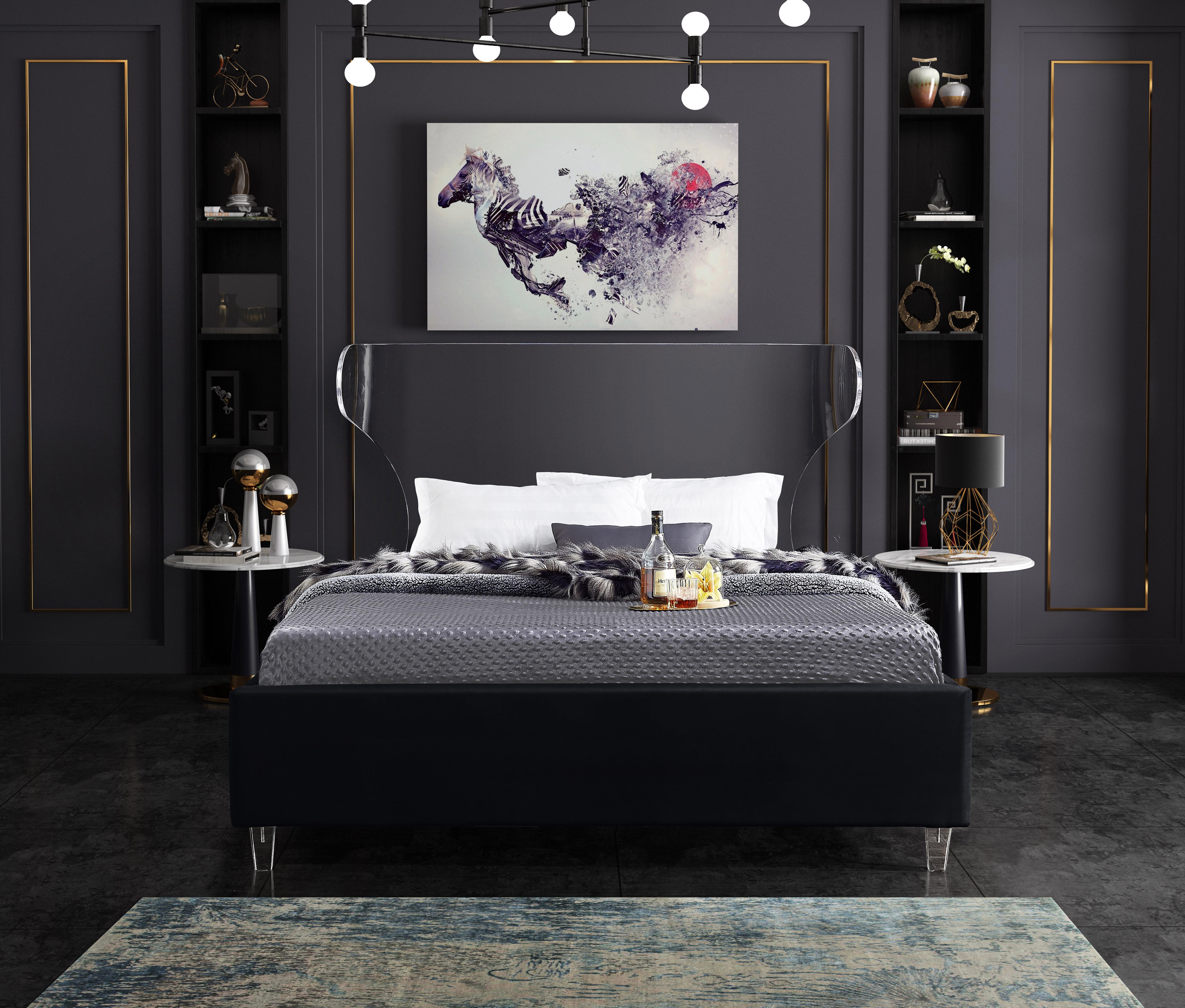 Ghost Black Velvet Queen Bed - Luxury Home Furniture (MI)