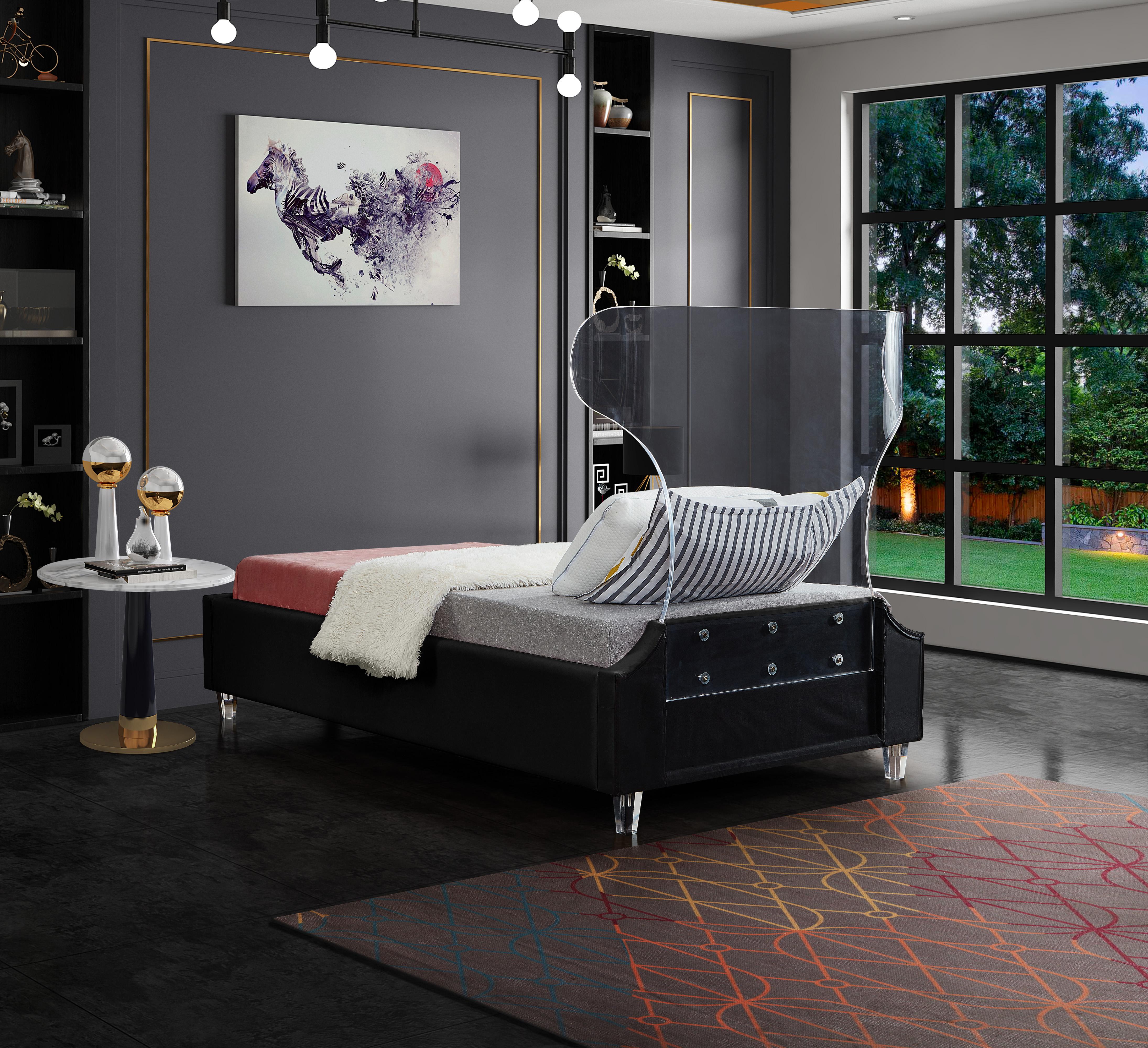 Ghost Black Velvet Twin Bed - Luxury Home Furniture (MI)