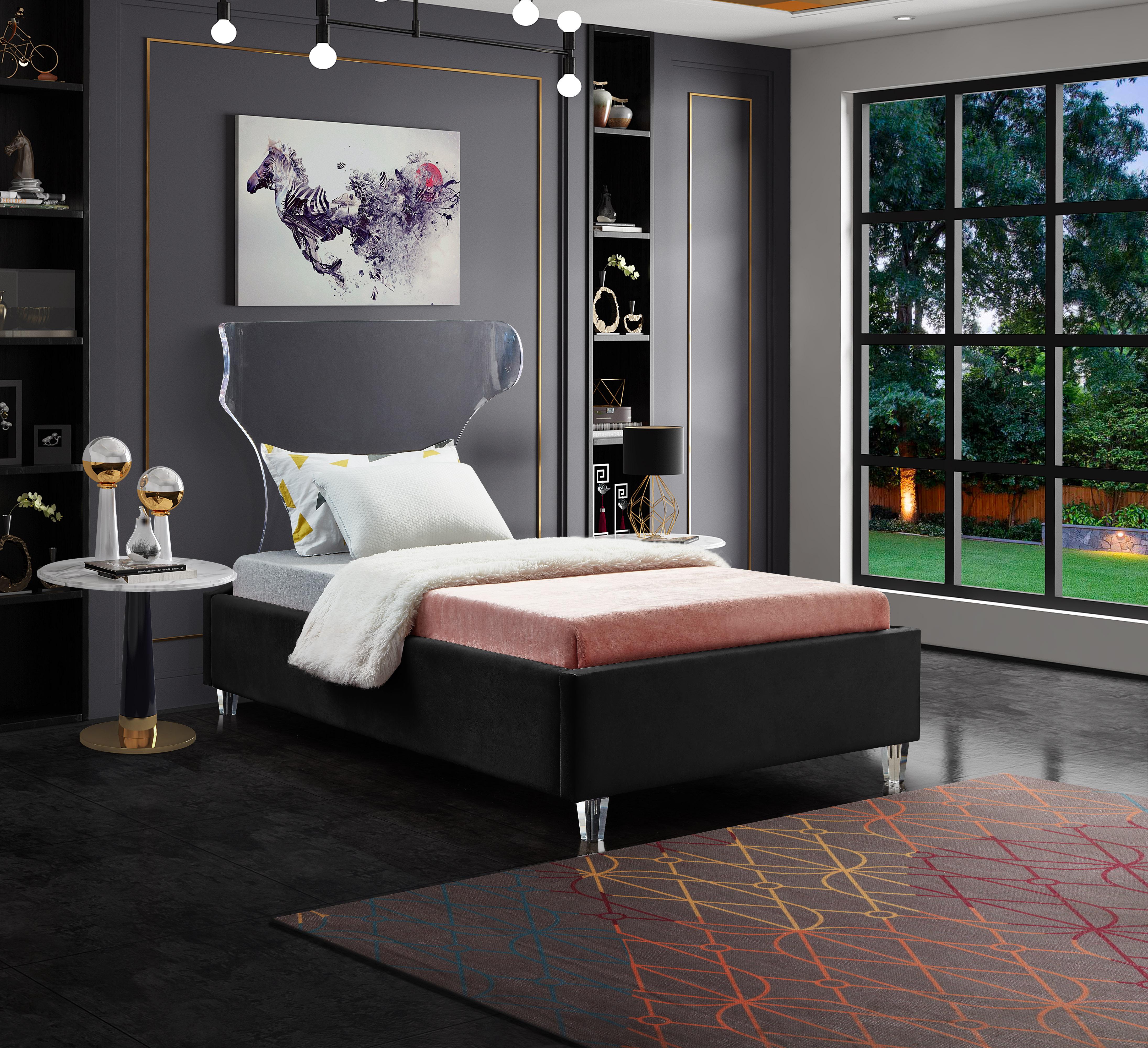 Ghost Black Velvet Twin Bed - Luxury Home Furniture (MI)