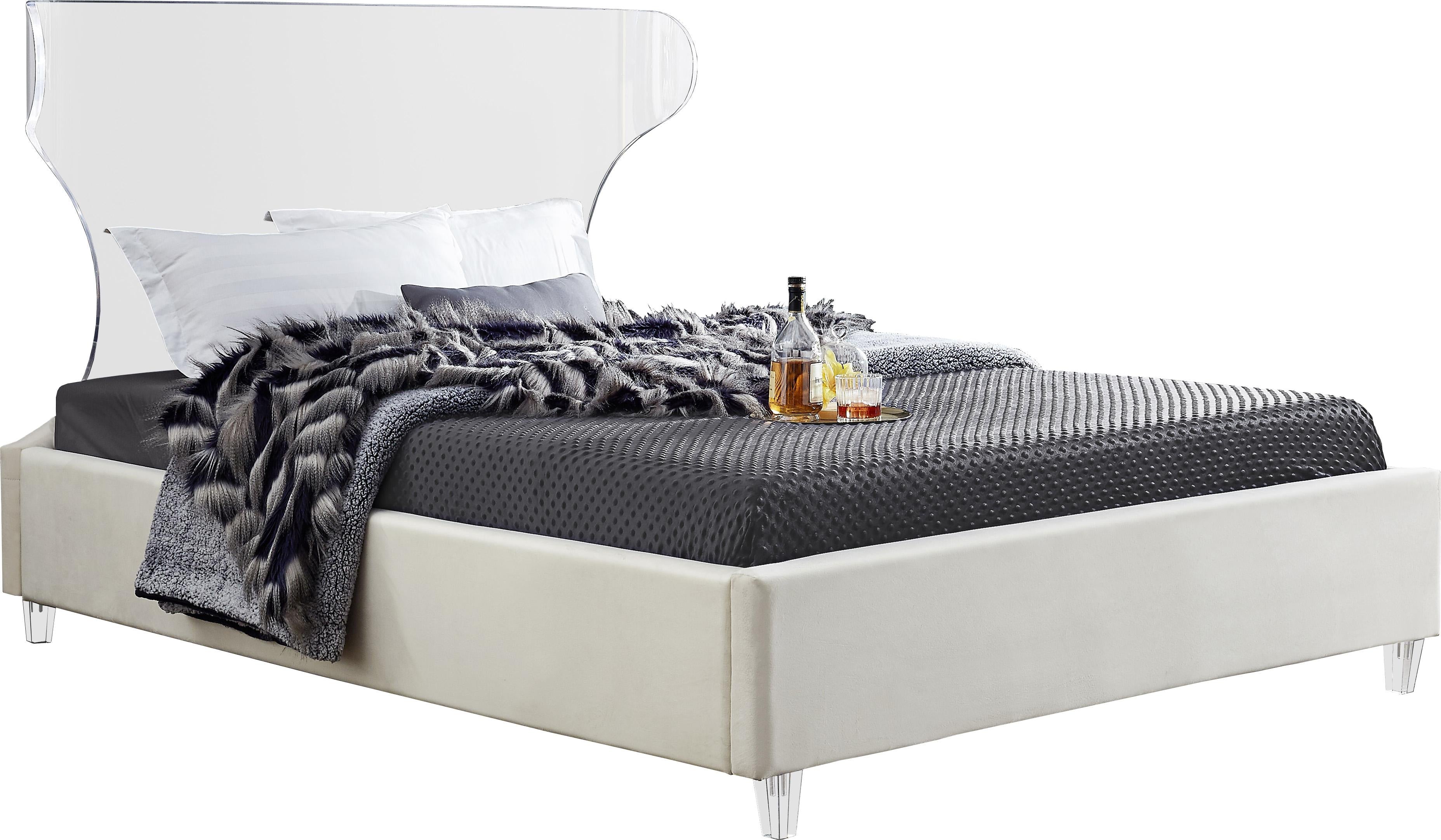 Ghost Cream Velvet Queen Bed - Luxury Home Furniture (MI)