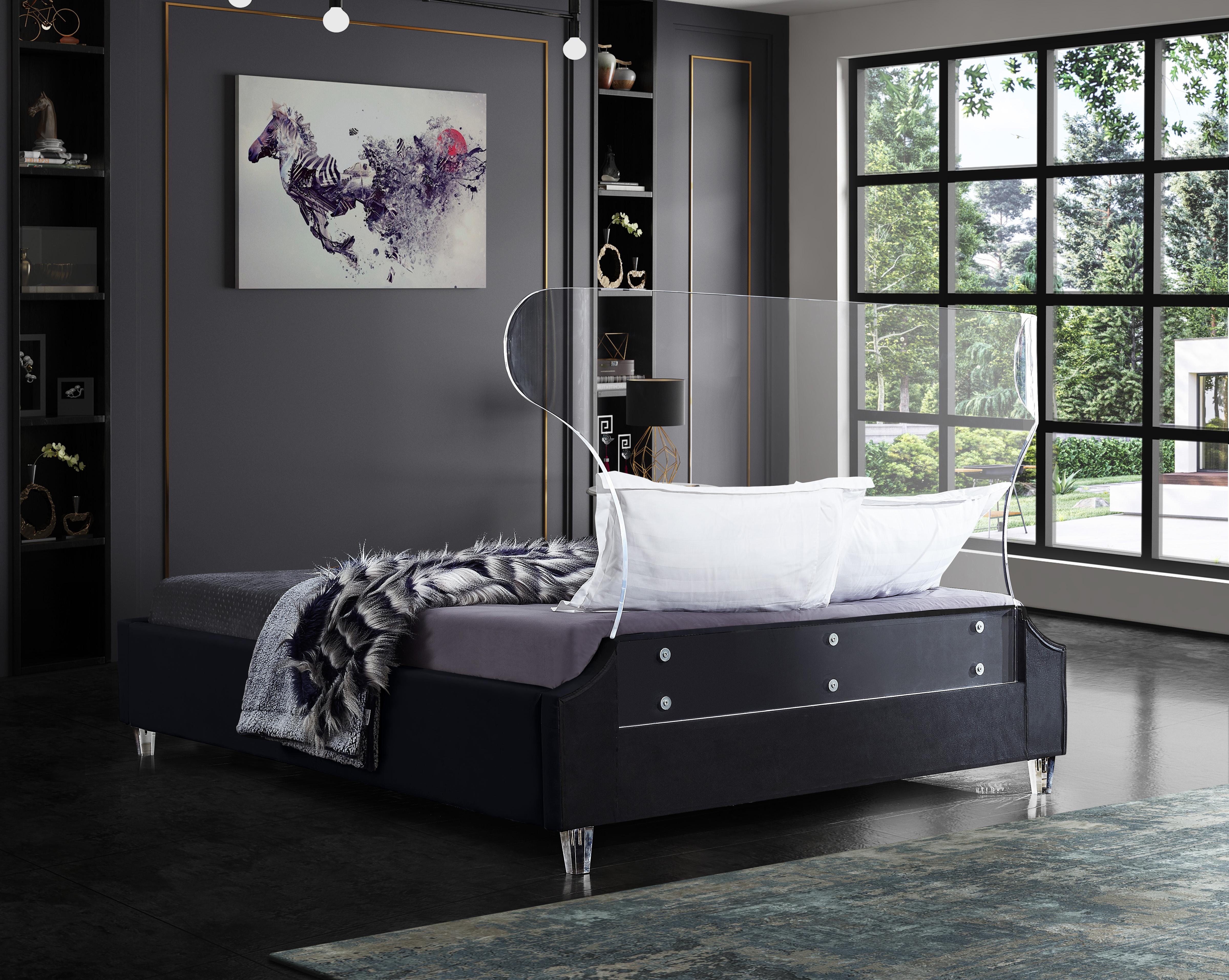 Ghost Black Velvet Queen Bed - Luxury Home Furniture (MI)