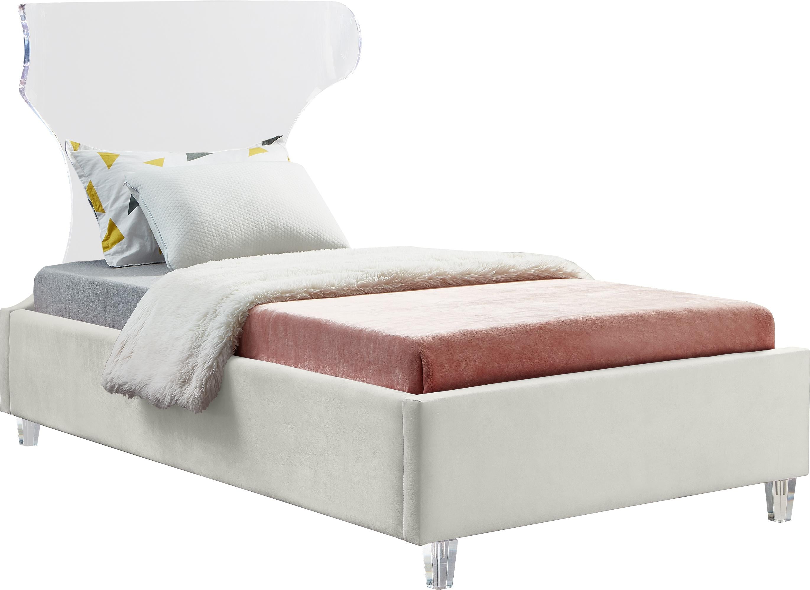 Ghost Cream Velvet Twin Bed - Luxury Home Furniture (MI)