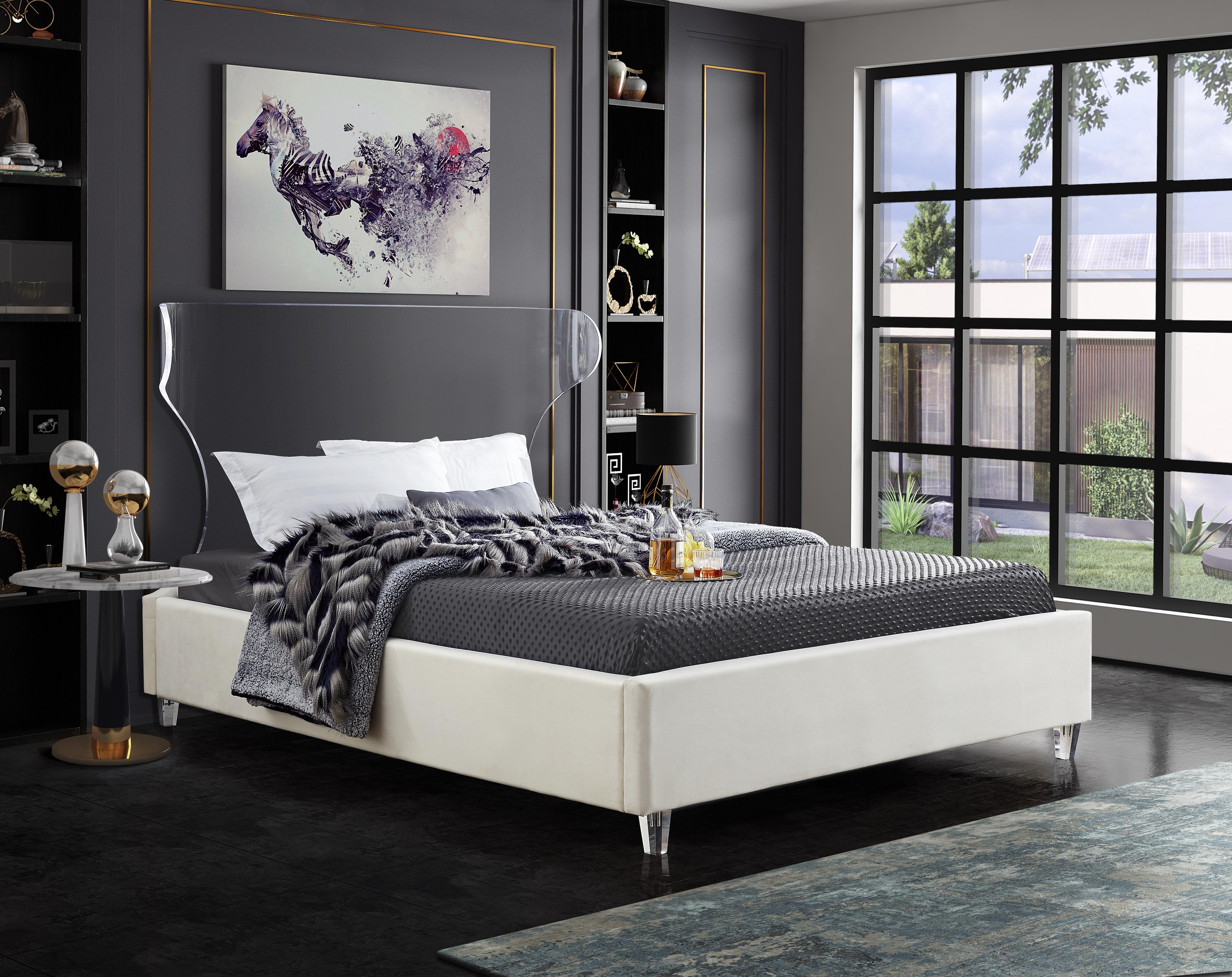 Ghost Cream Velvet Queen Bed - Luxury Home Furniture (MI)