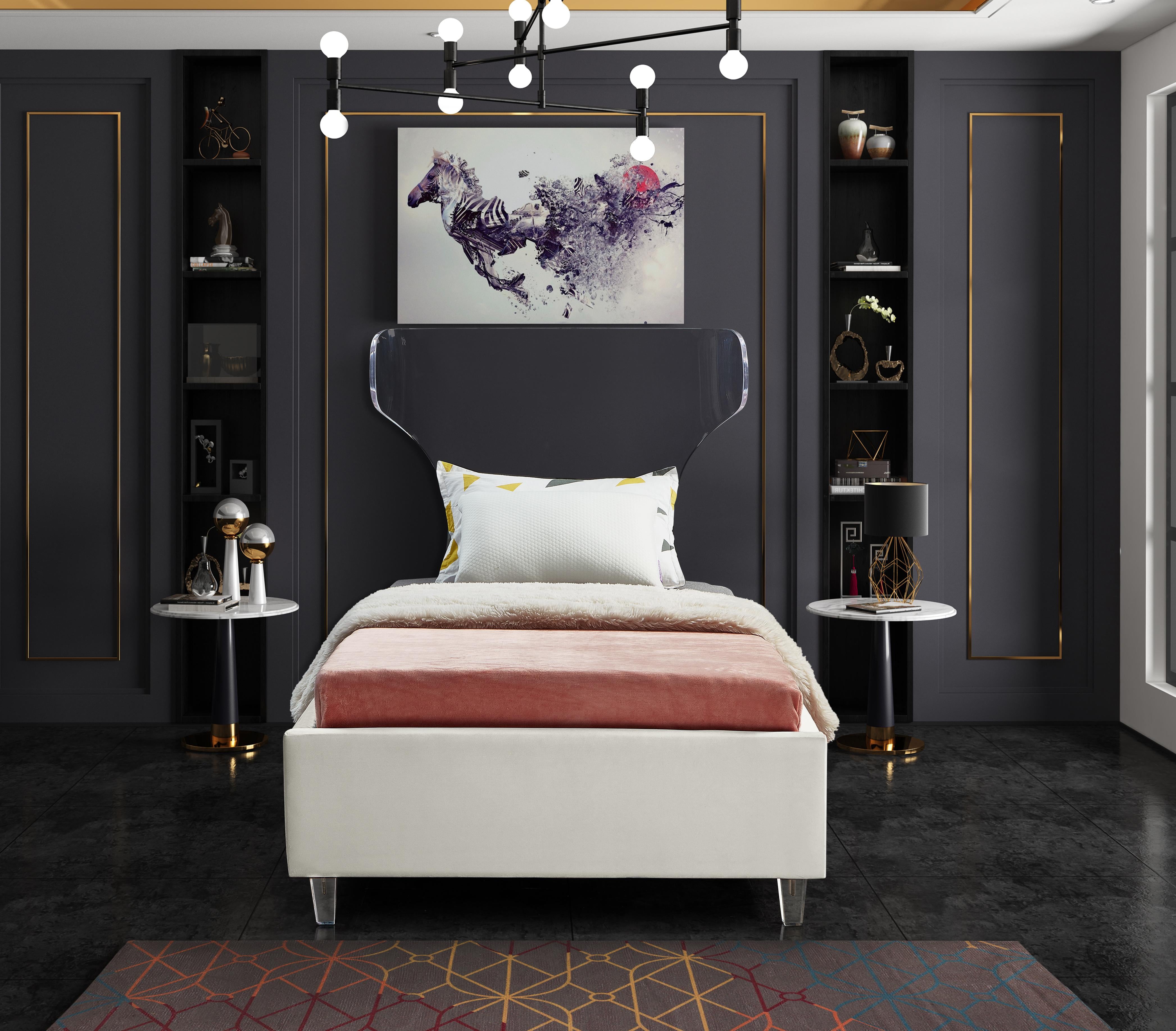 Ghost Cream Velvet Twin Bed - Luxury Home Furniture (MI)