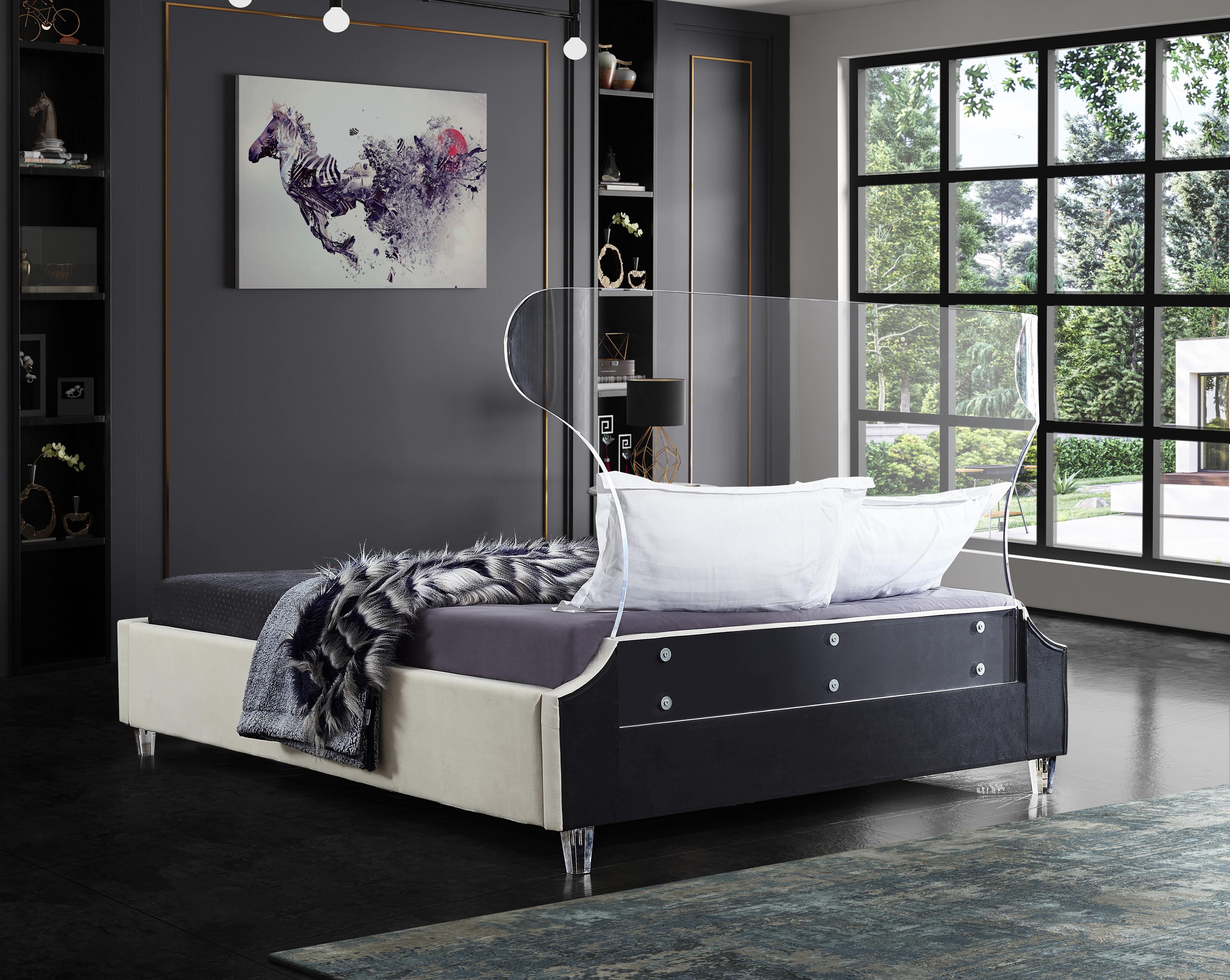 Ghost Cream Velvet Queen Bed - Luxury Home Furniture (MI)