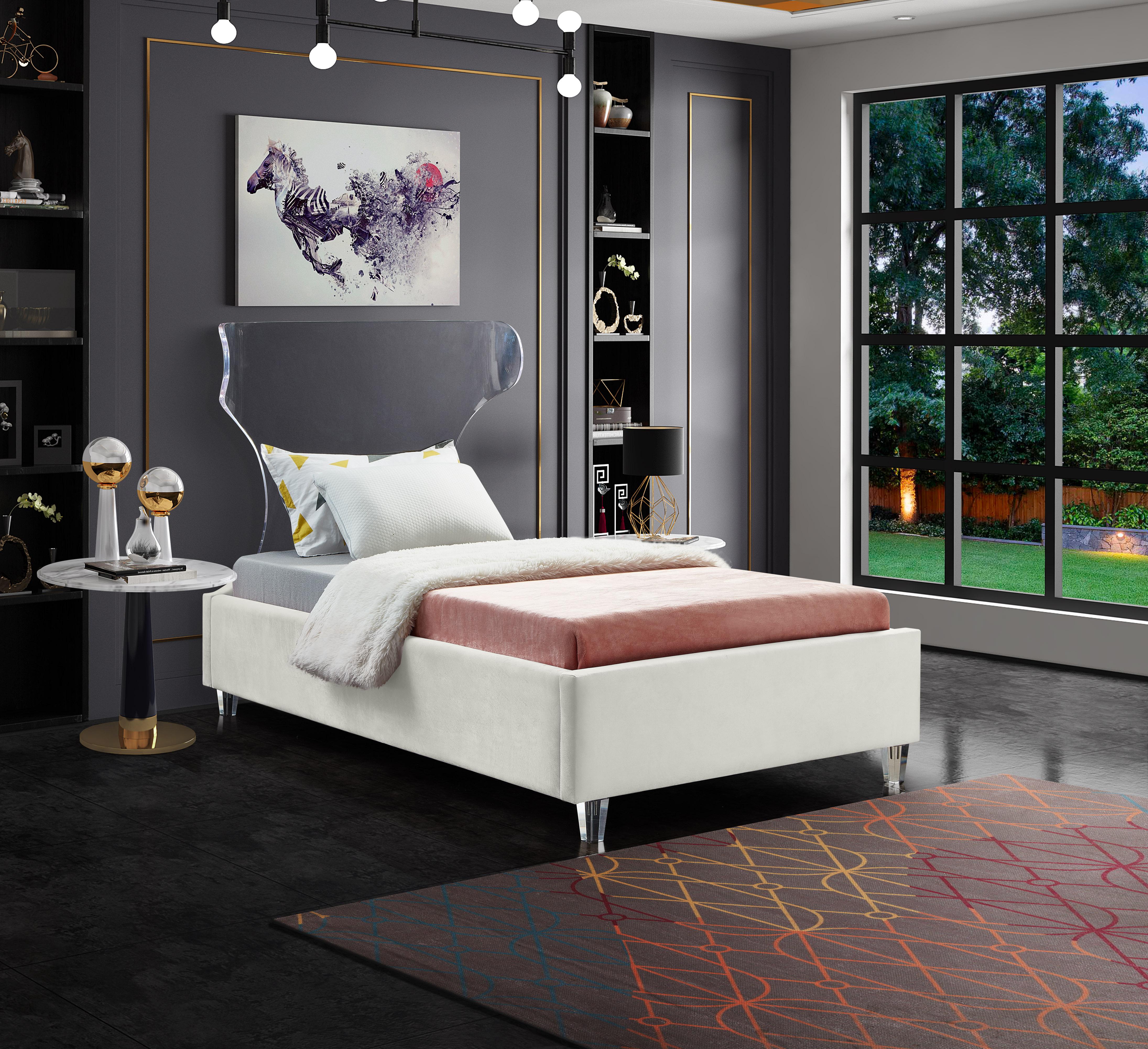 Ghost Cream Velvet Twin Bed - Luxury Home Furniture (MI)